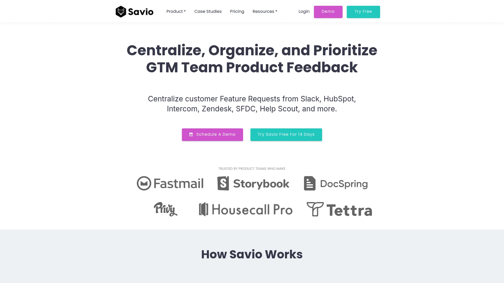 Savio dashboard showing consolidated feature requests and prioritization