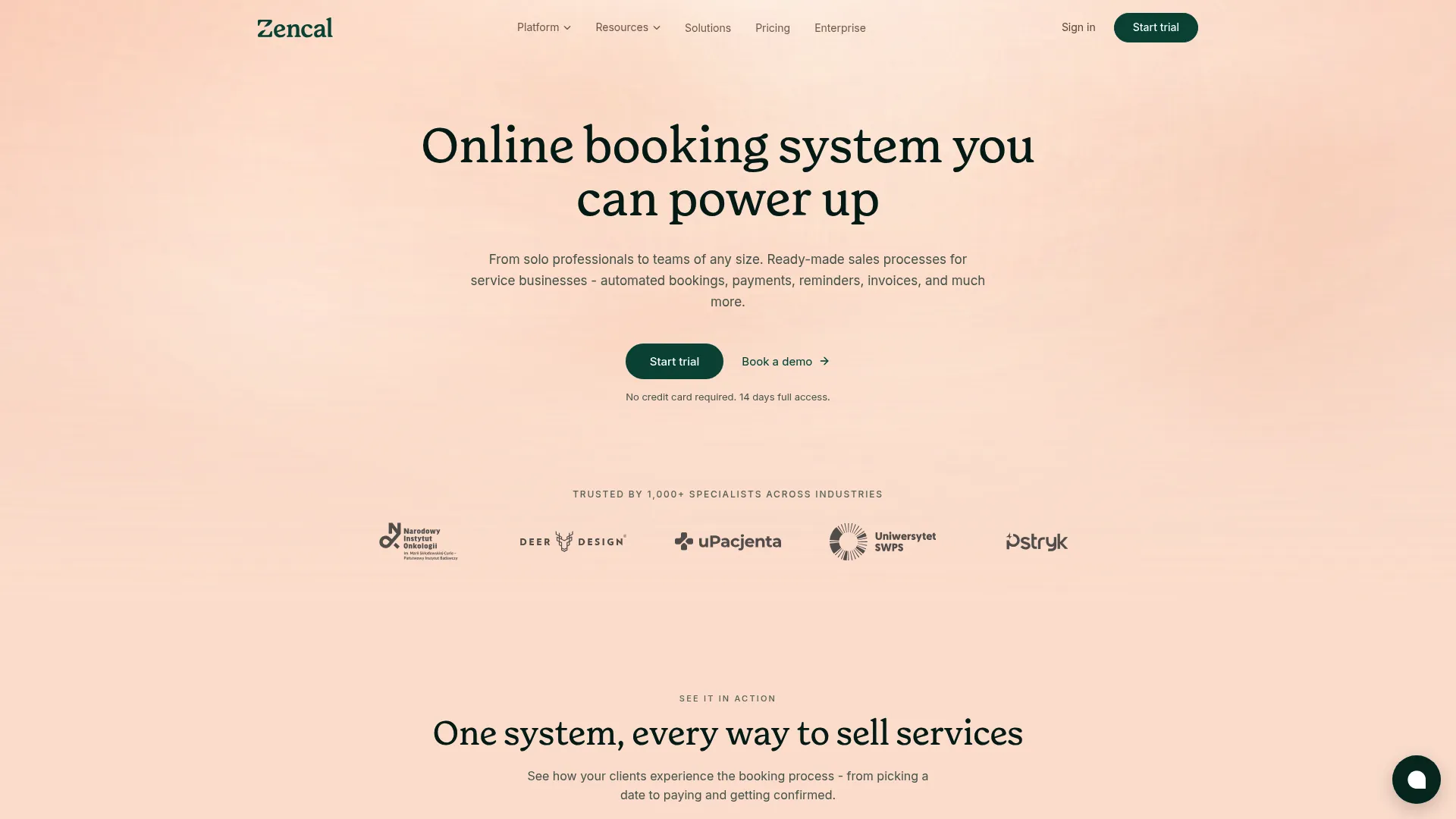 Zencal scheduling and booking software homepage