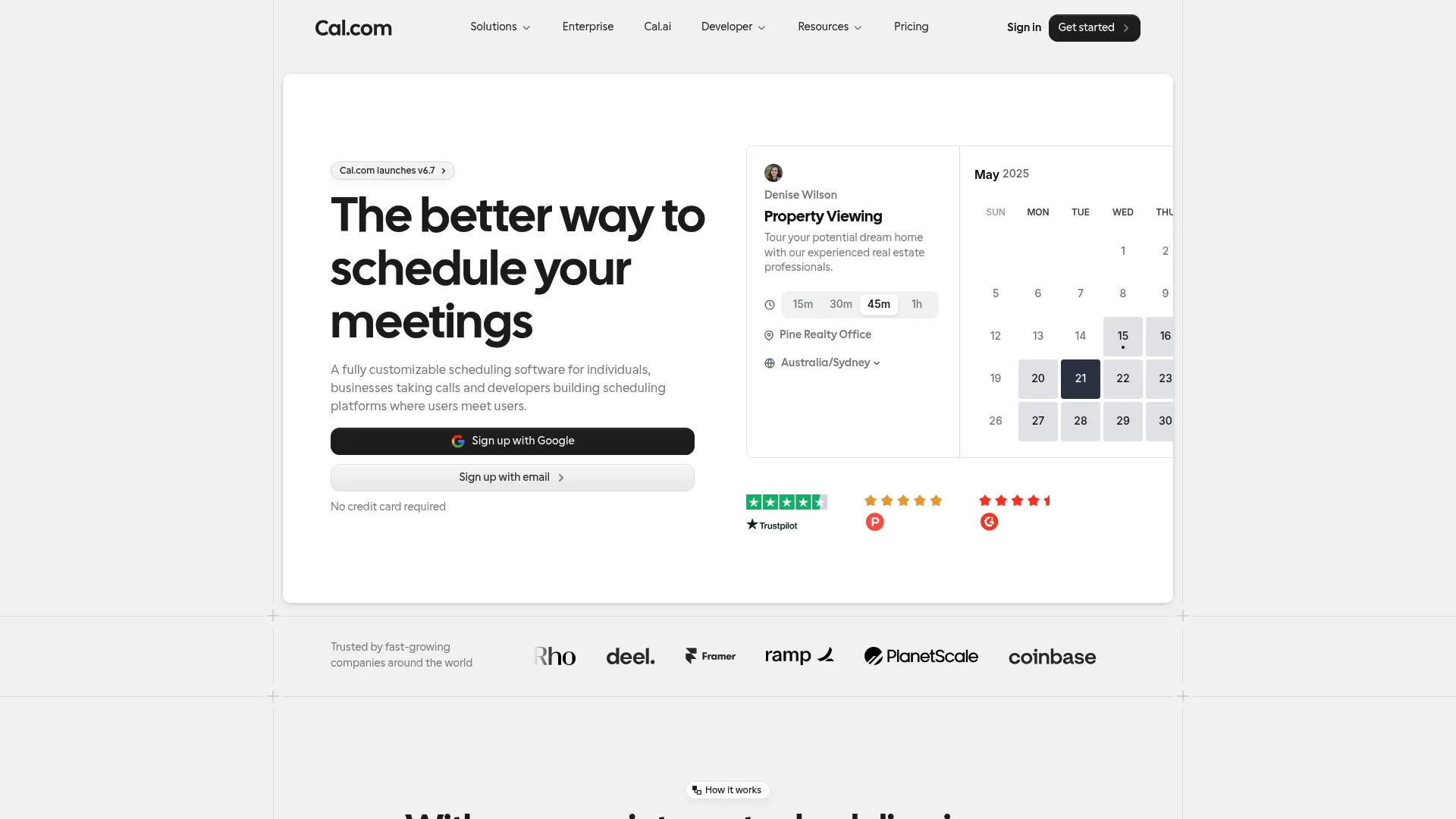Cal.com scheduling software homepage