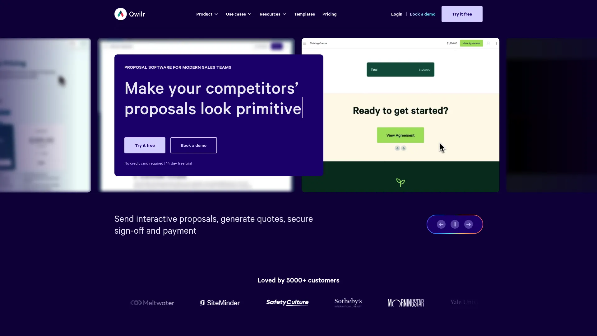 Qwilr interactive proposal and quote software homepage