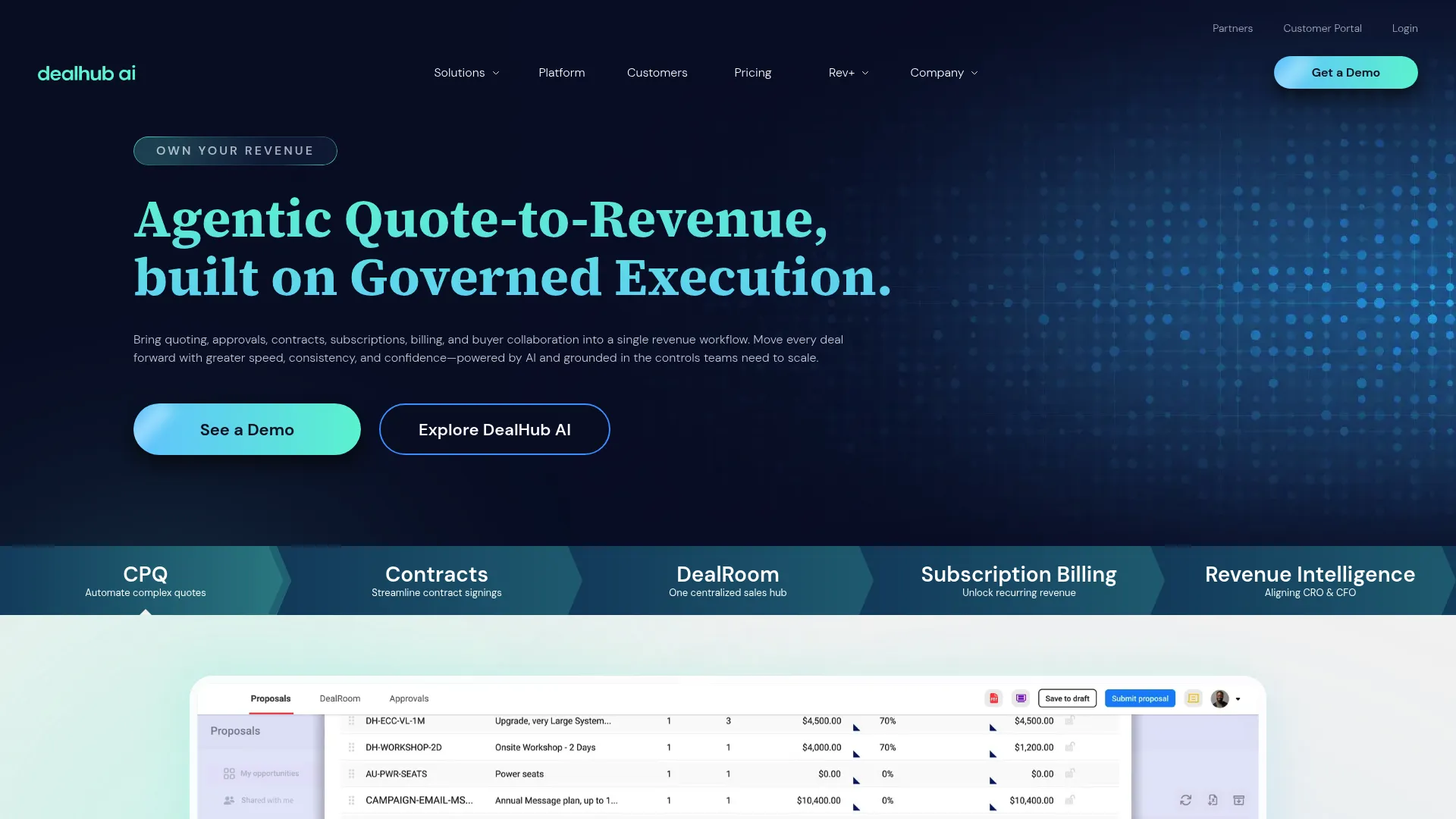 DealHub.io quote-to-revenue platform homepage