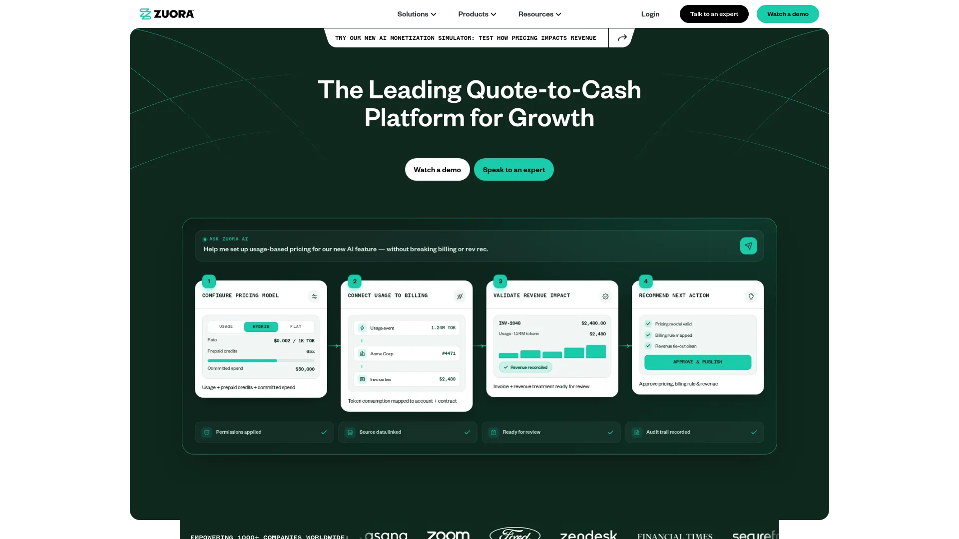 Zuora subscription monetization platform homepage