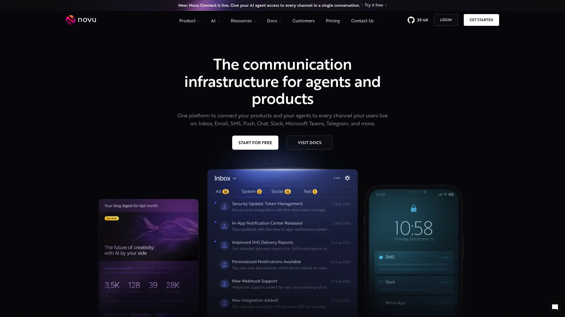 Novu open-source notification infrastructure for developers homepage