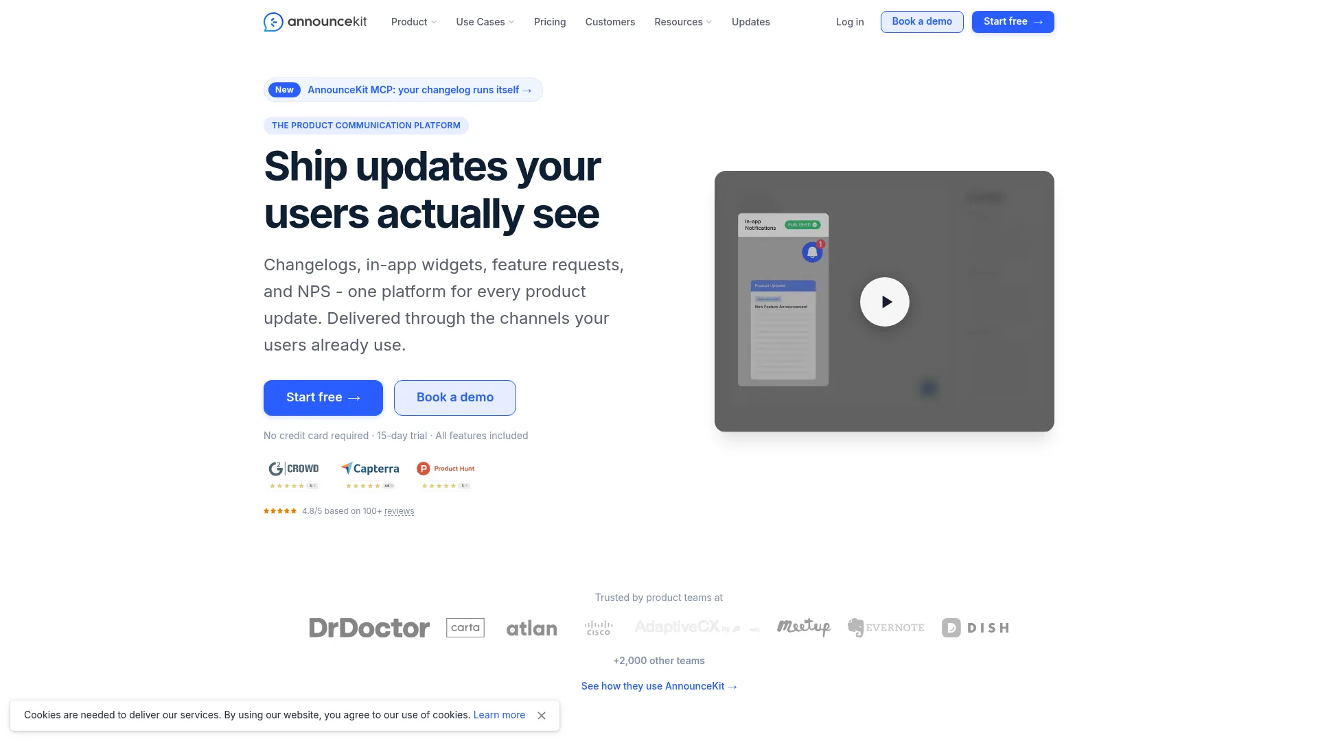 AnnounceKit product communication and changelog software homepage