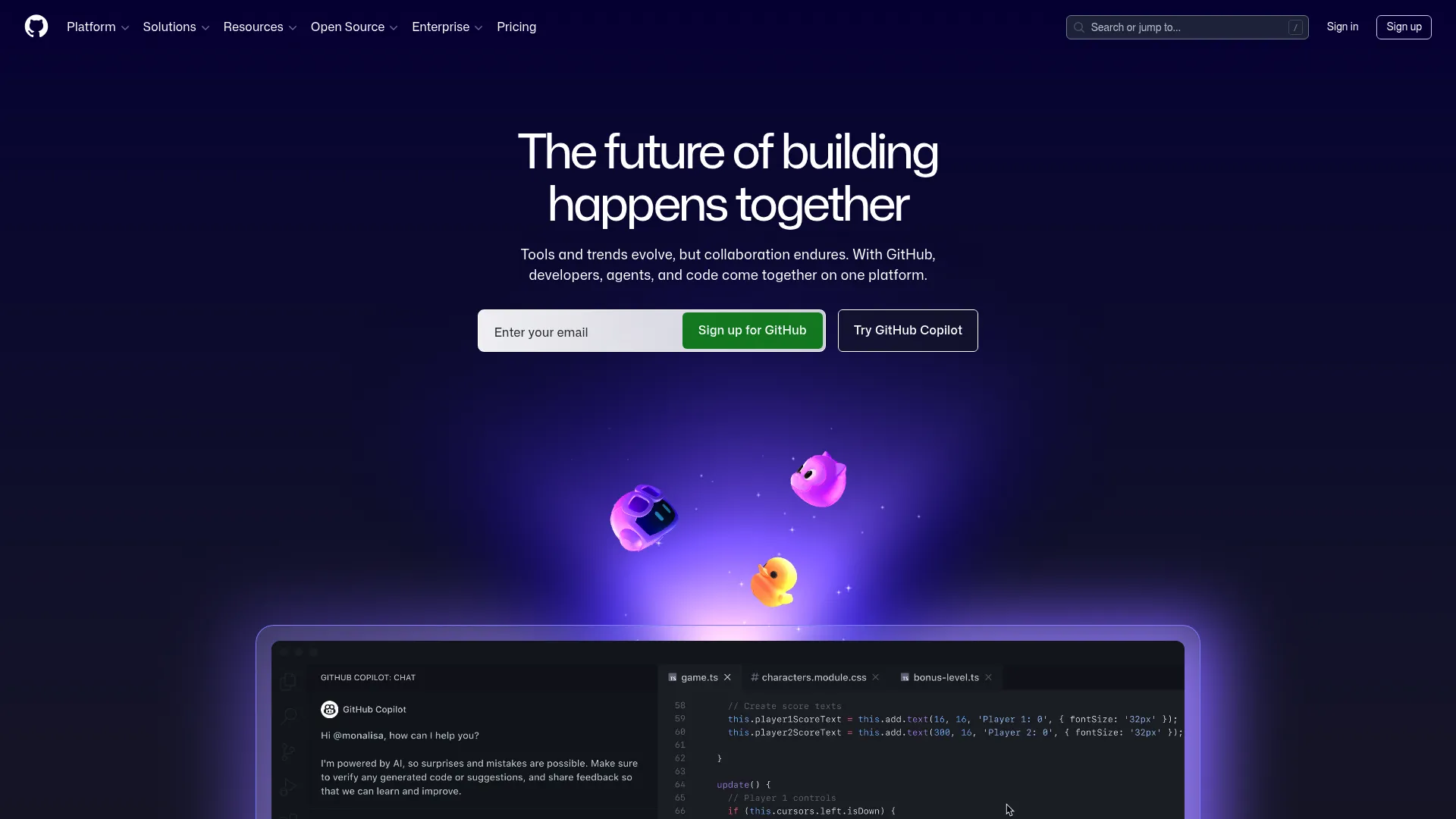 GitHub software development platform homepage