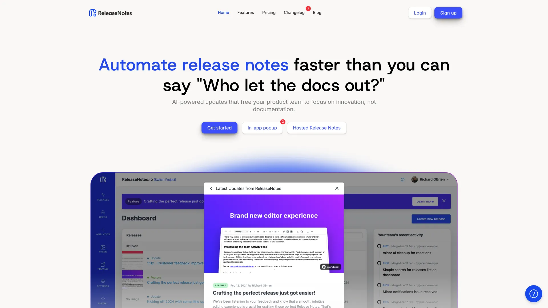 ReleaseNotes changelog software homepage