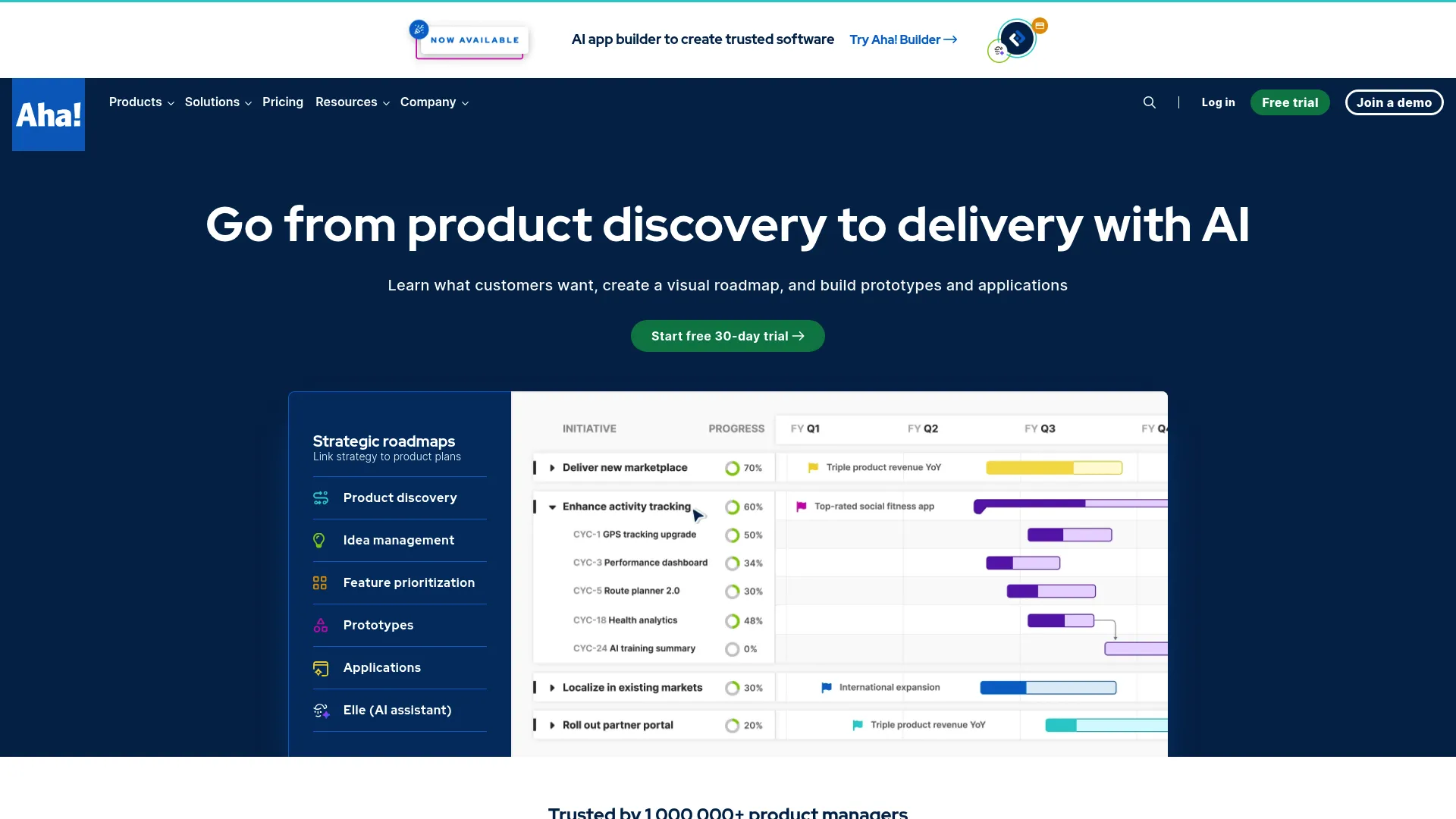 Aha! product management software homepage