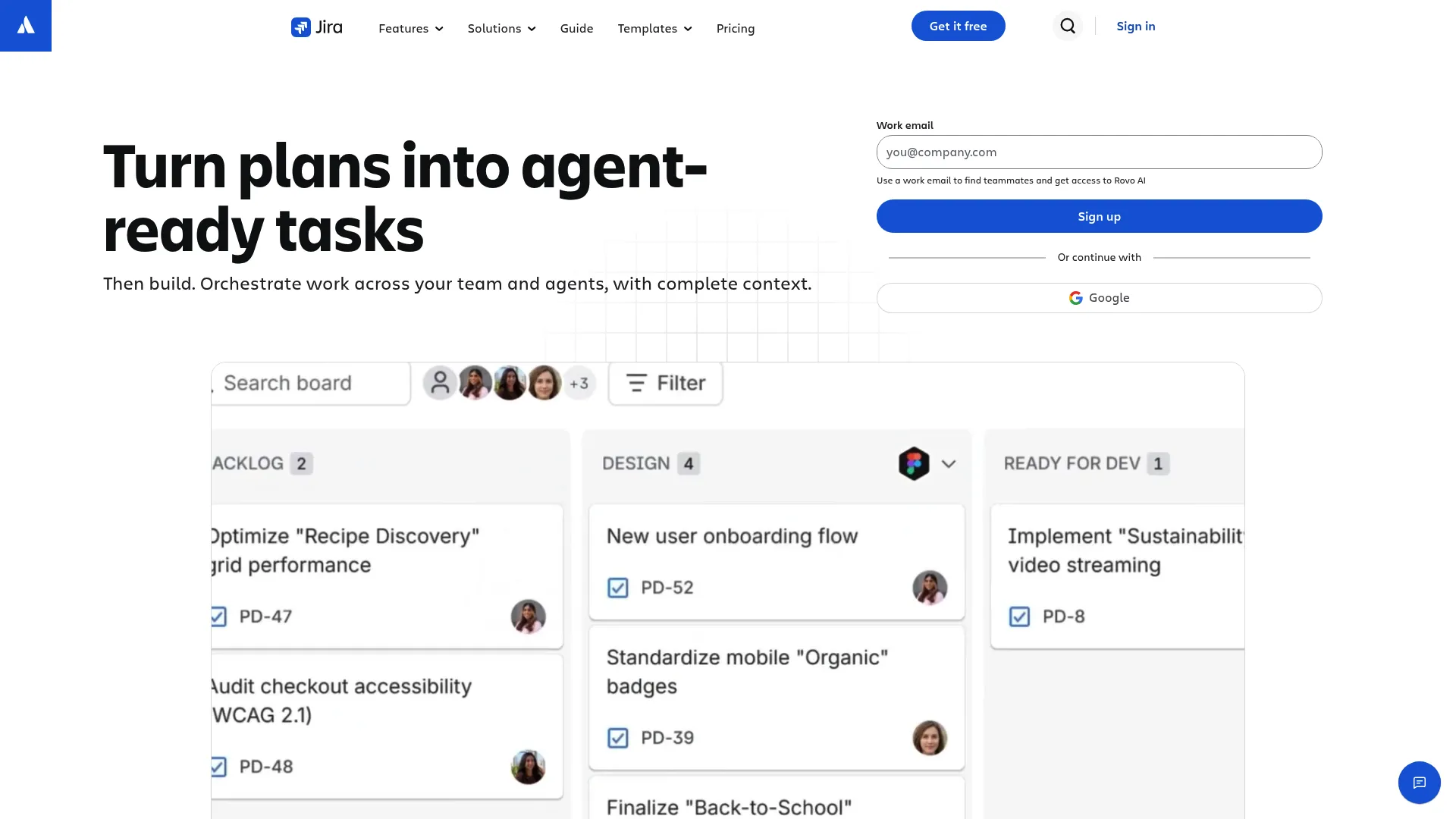 Jira roadmap and work management homepage