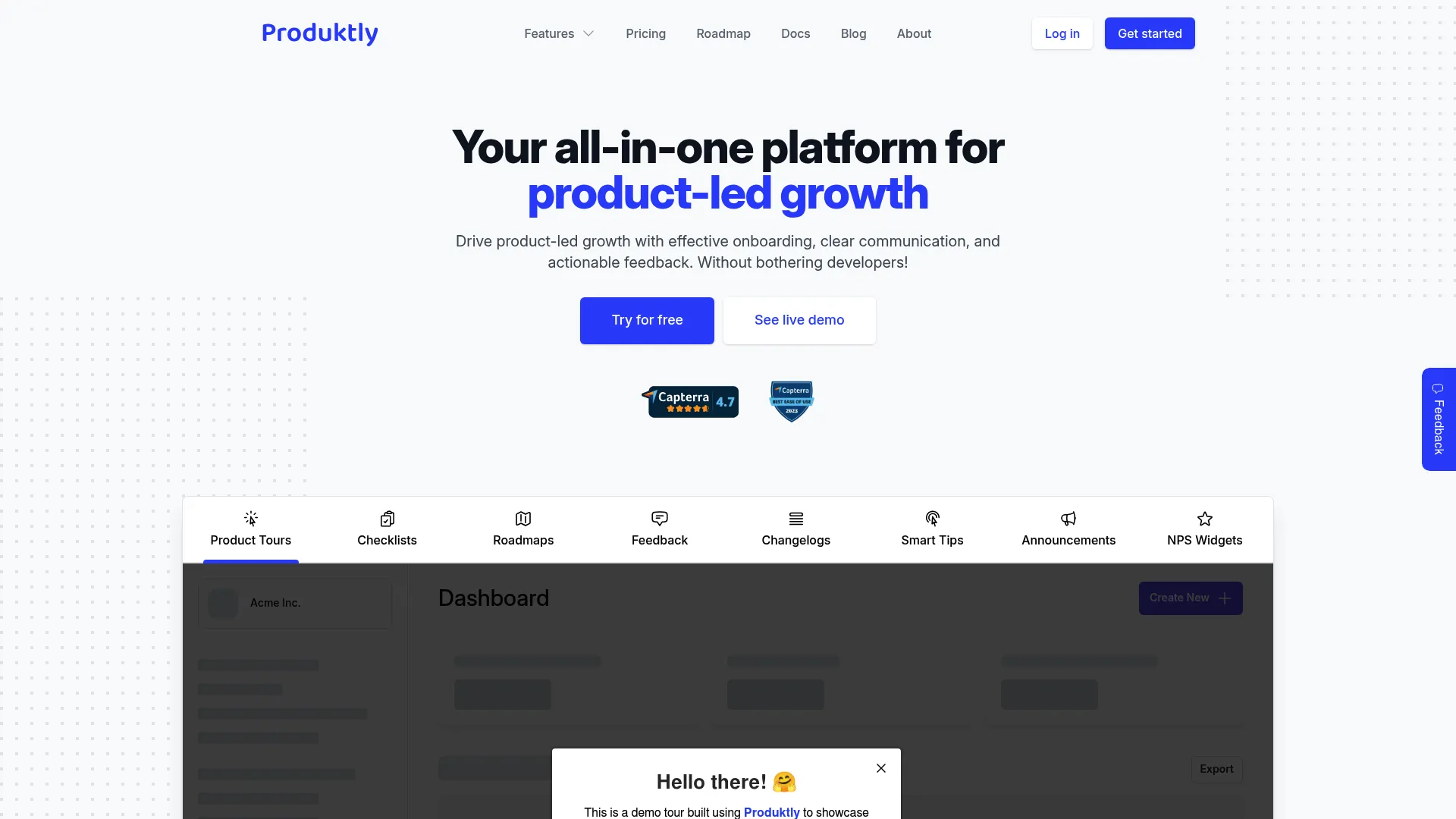 Produktly product-led growth software homepage
