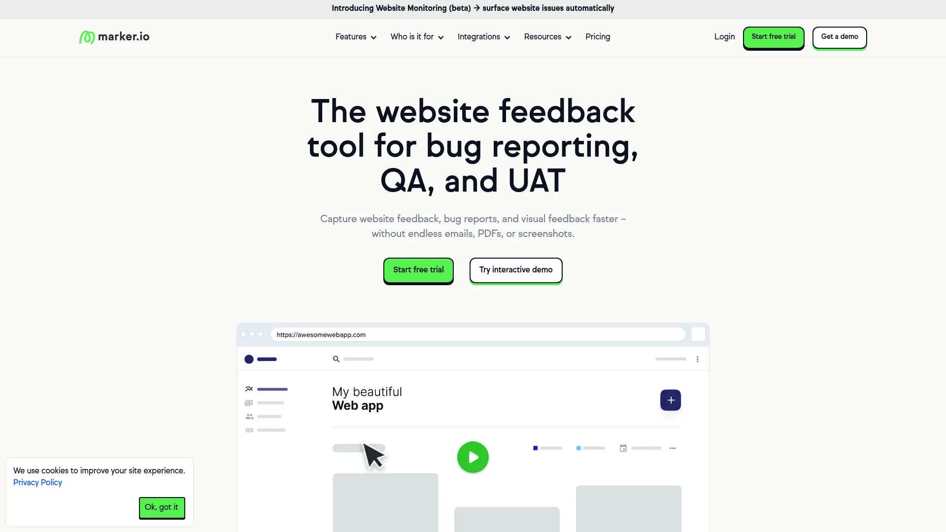 Marker.io website feedback and bug reporting software homepage