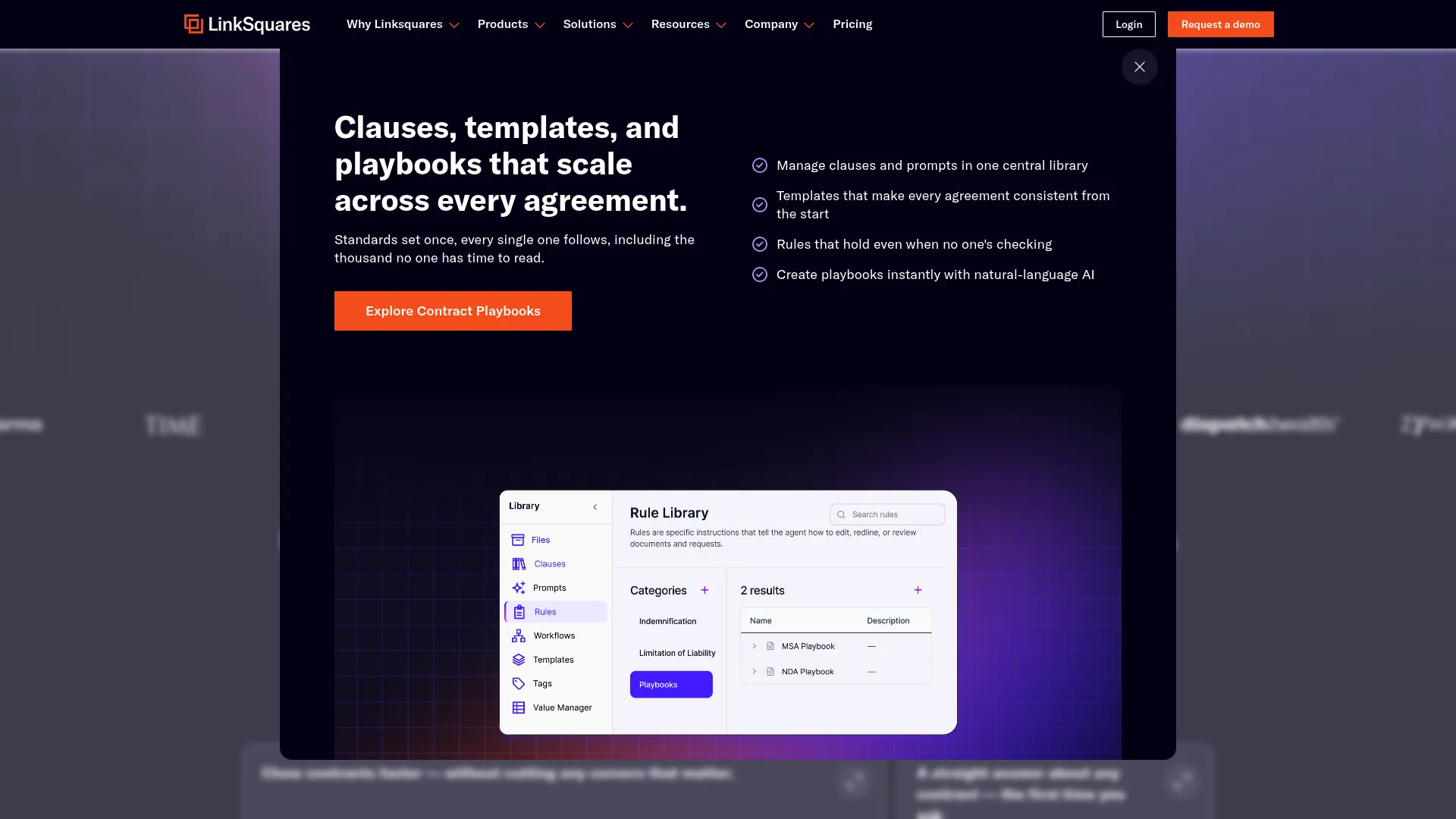 LinkSquares AI-powered CLM software homepage