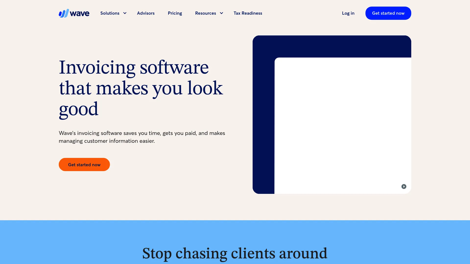 Wave Invoicing homepage showing free invoicing for small businesses