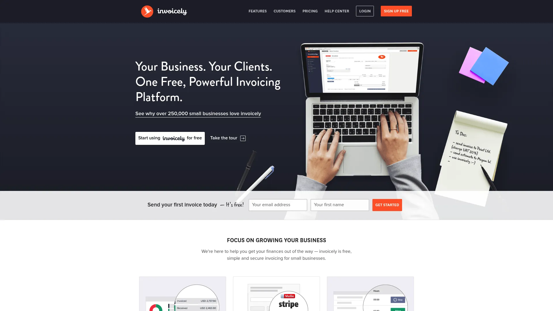 invoicely homepage showing web-based invoicing software