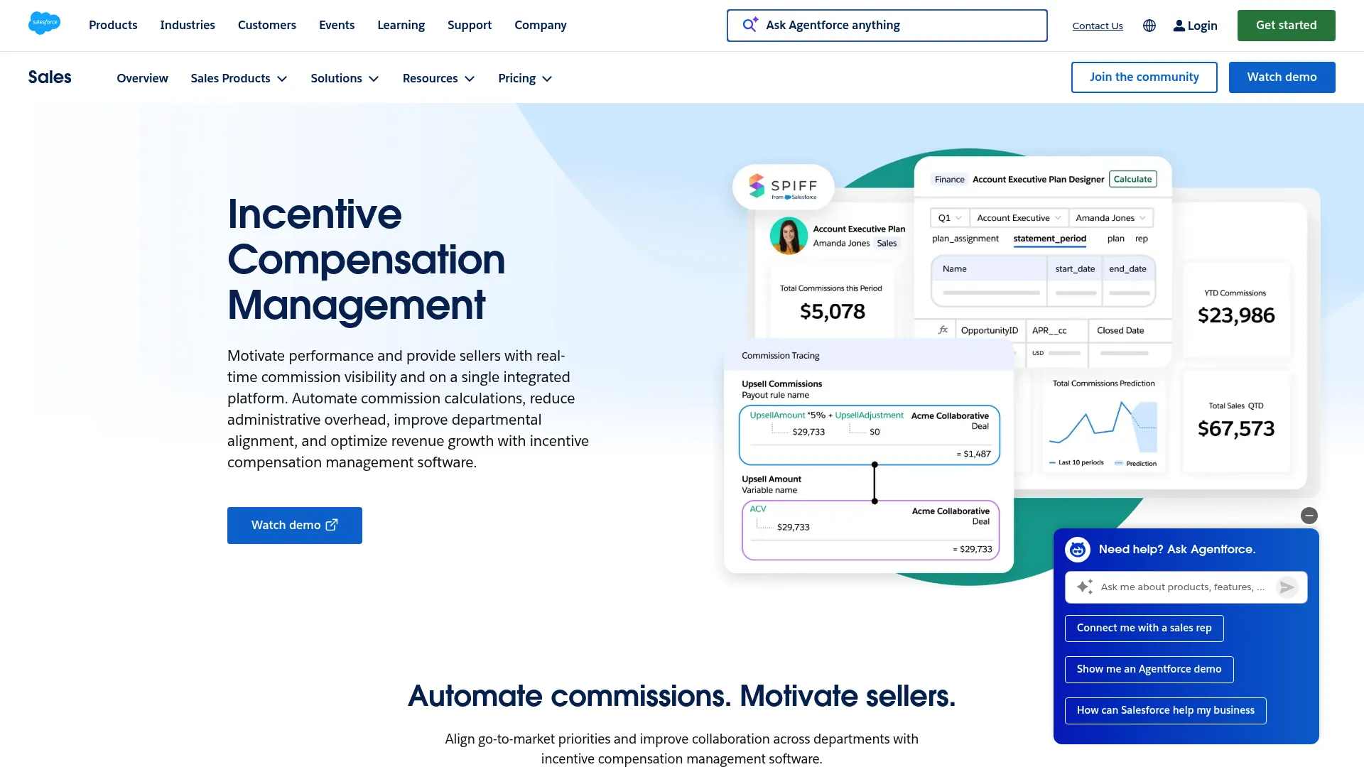 Salesforce Spiff commission management dashboard