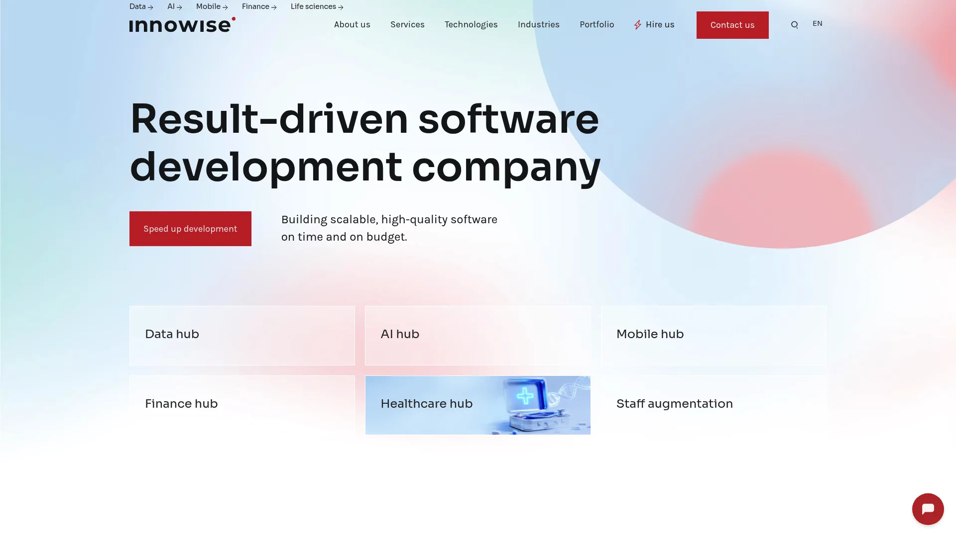 Innowise homepage showing its software development services