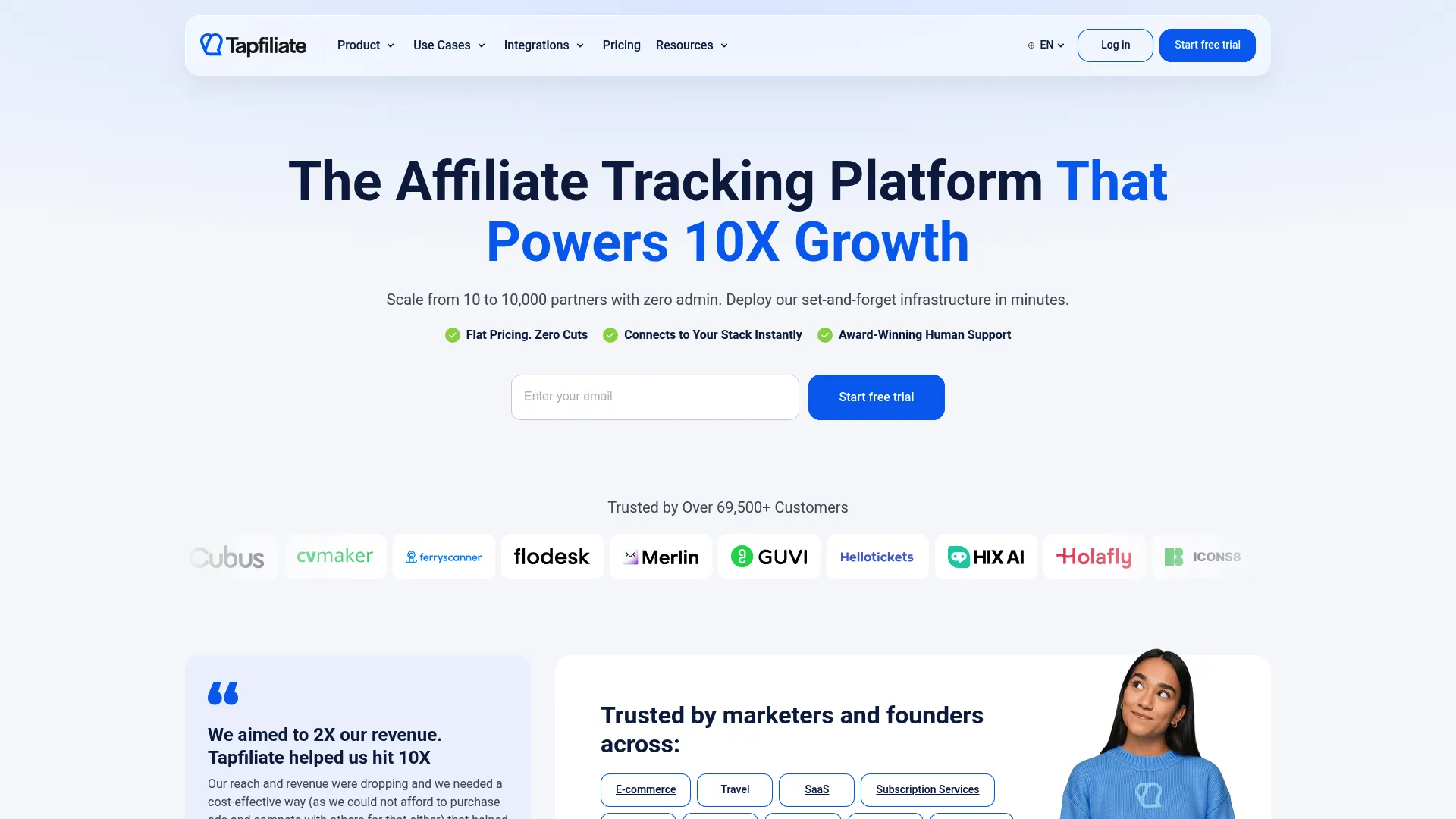 Tapfiliate affiliate marketing software homepage
