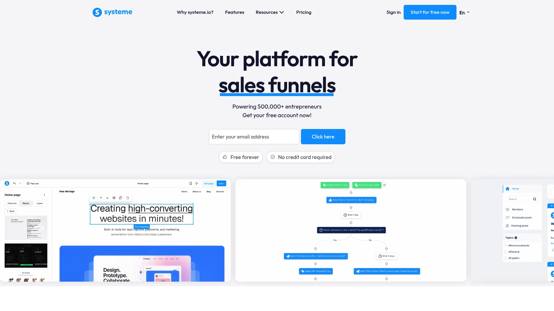 systeme.io all-in-one marketing platform homepage