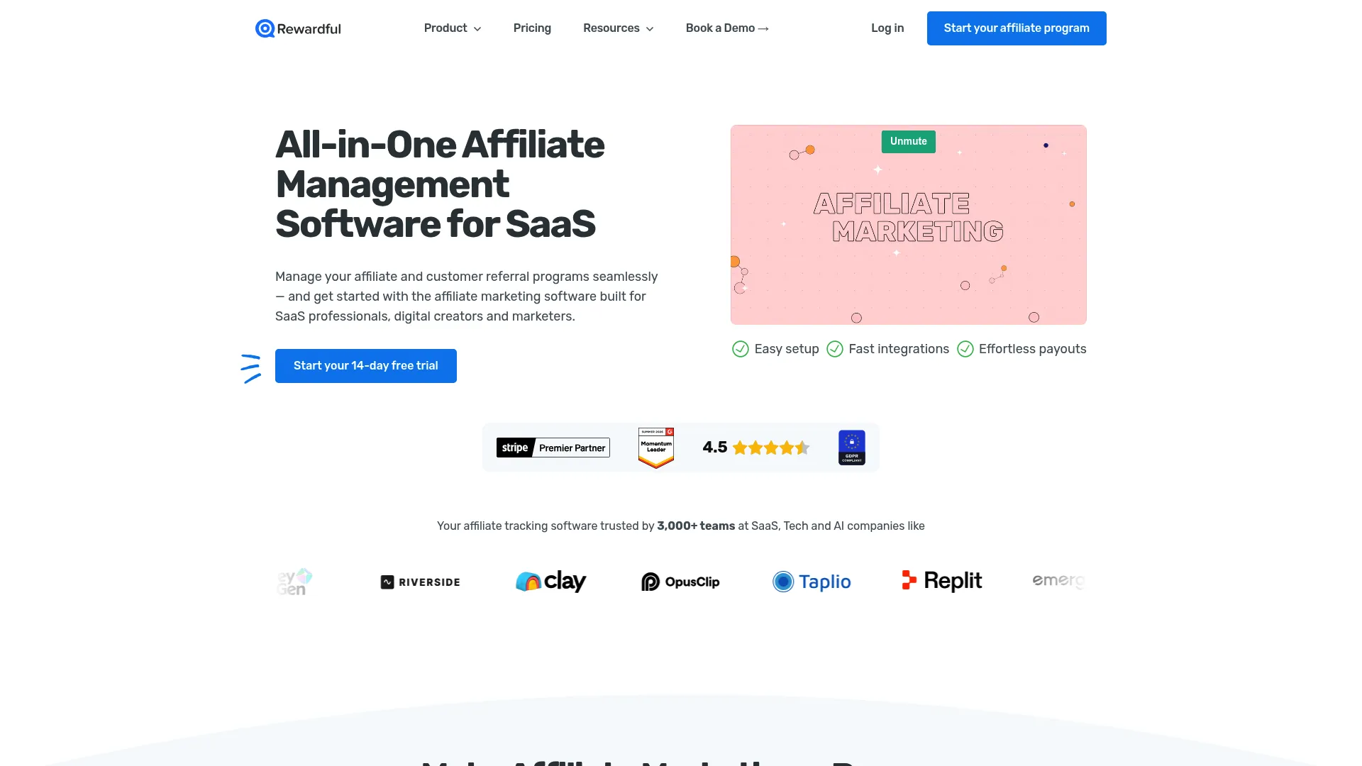 Rewardful affiliate and referral software homepage