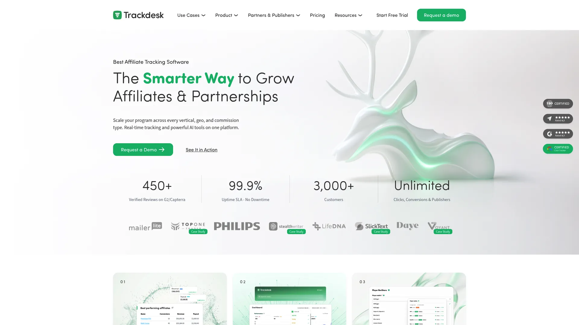 Trackdesk affiliate tracking platform homepage