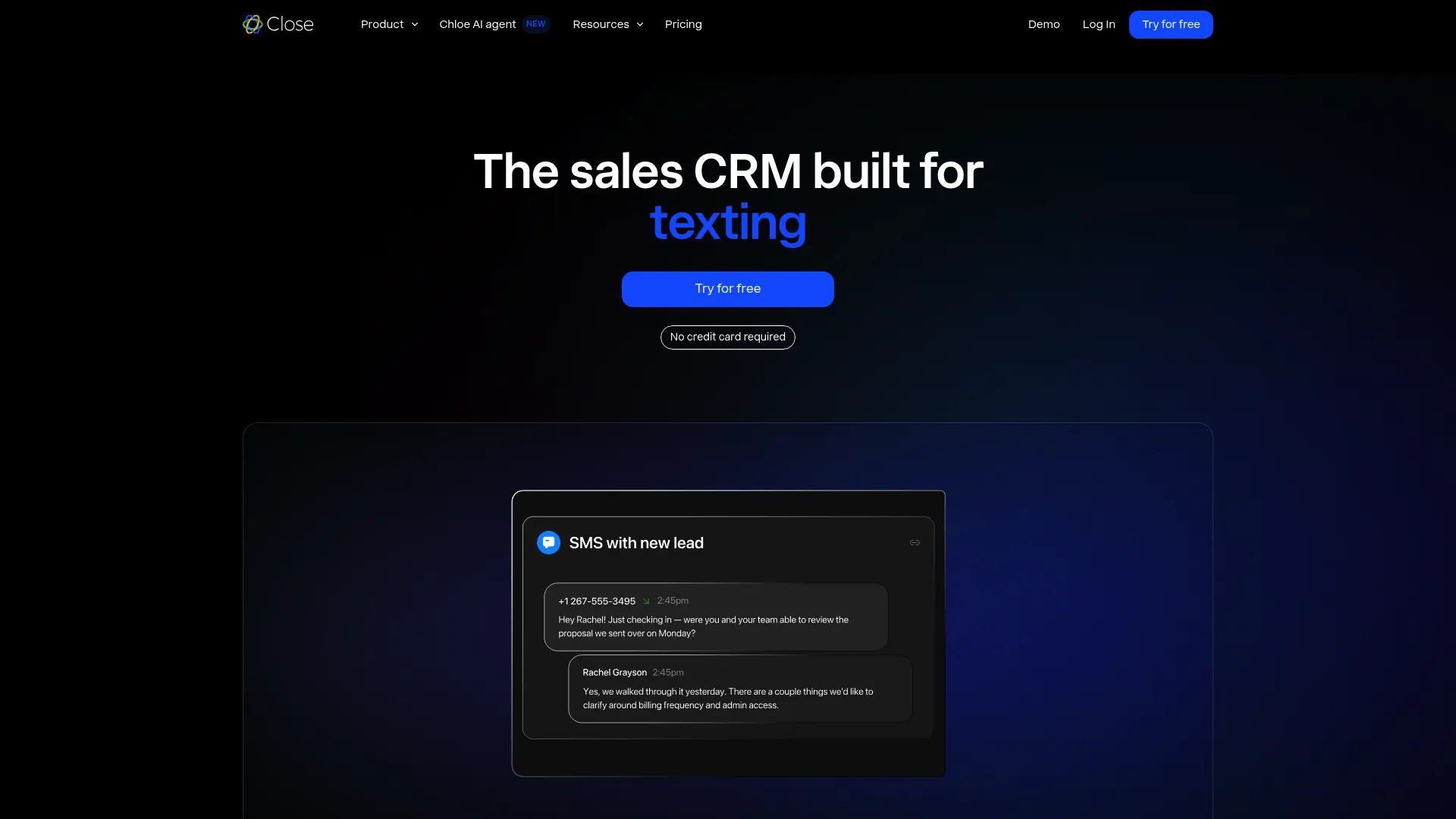 Close CRM with built-in calling homepage