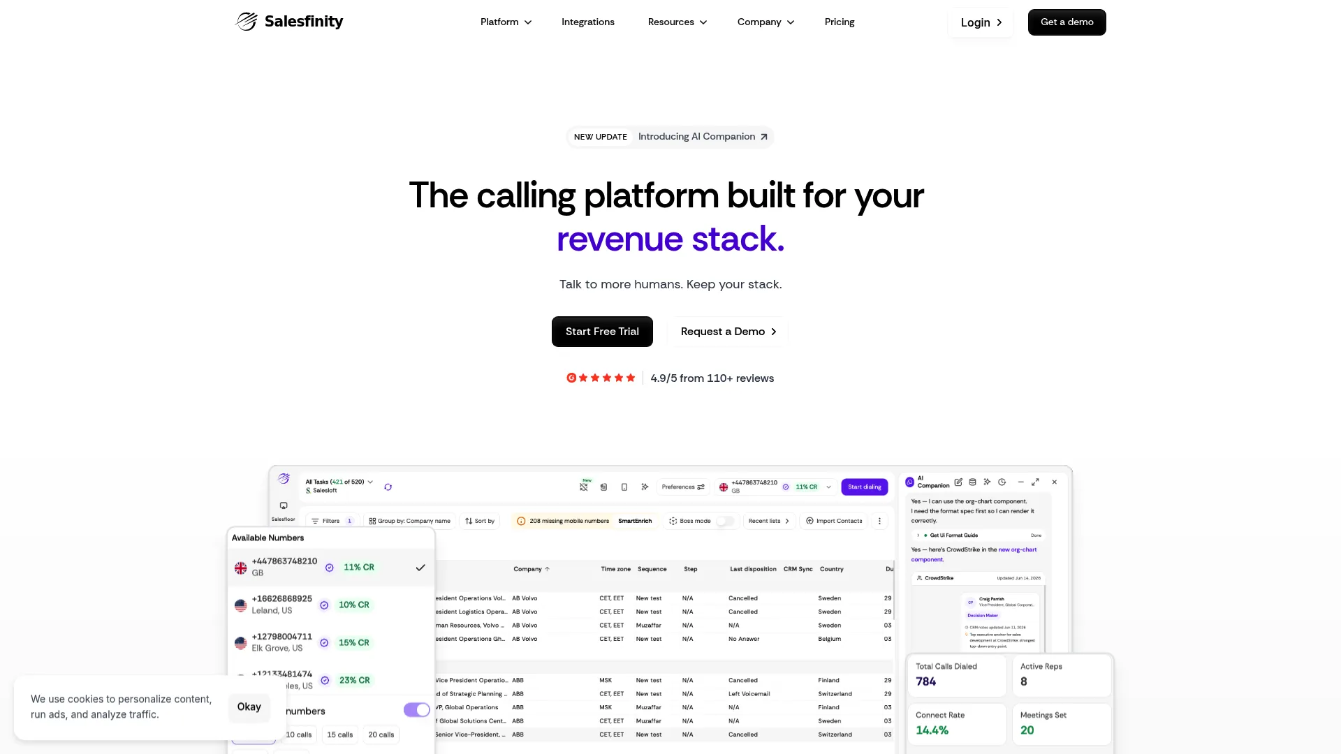 Salesfinity AI parallel dialer homepage