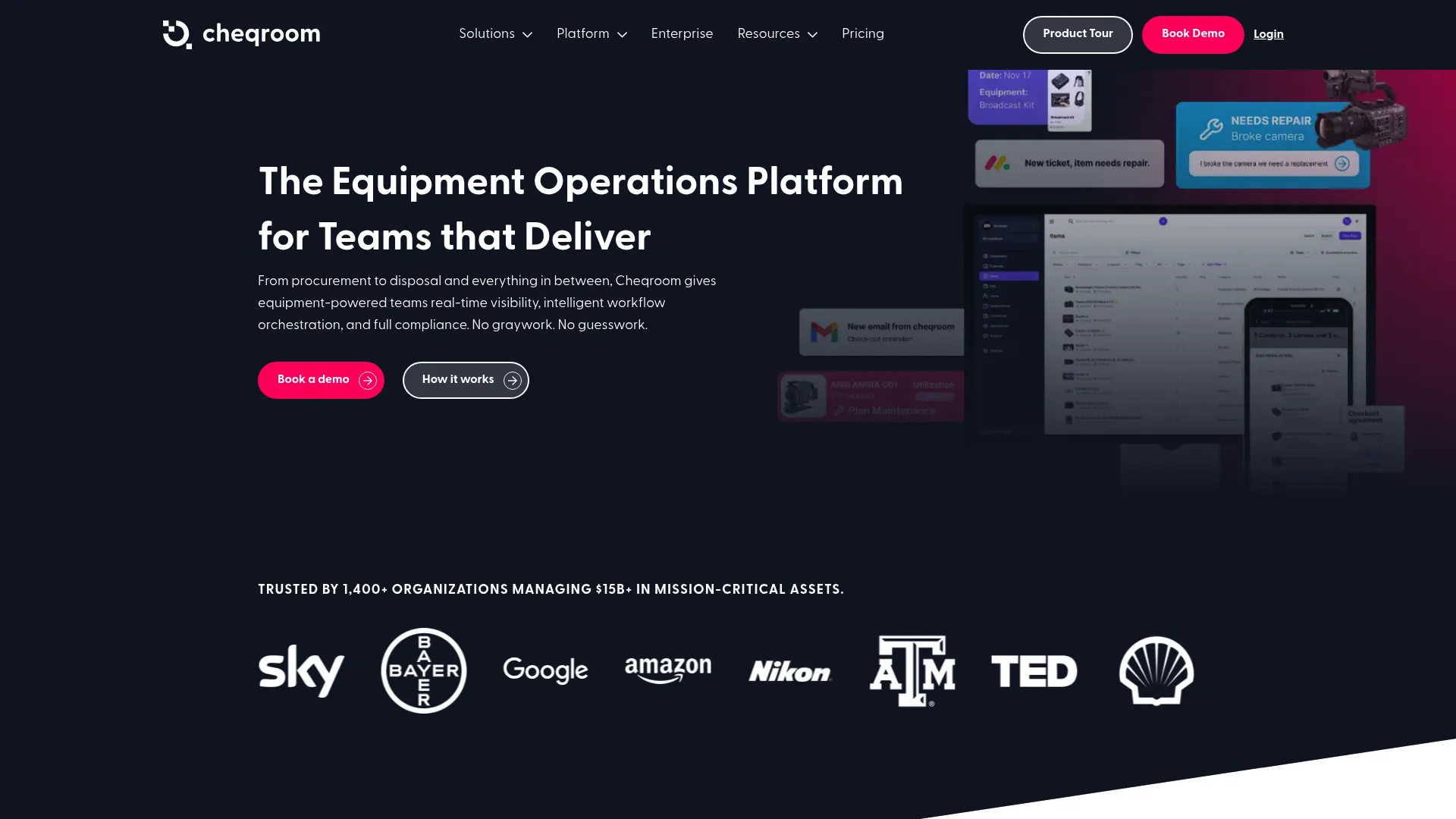 Cheqroom equipment checkout and reservation interface