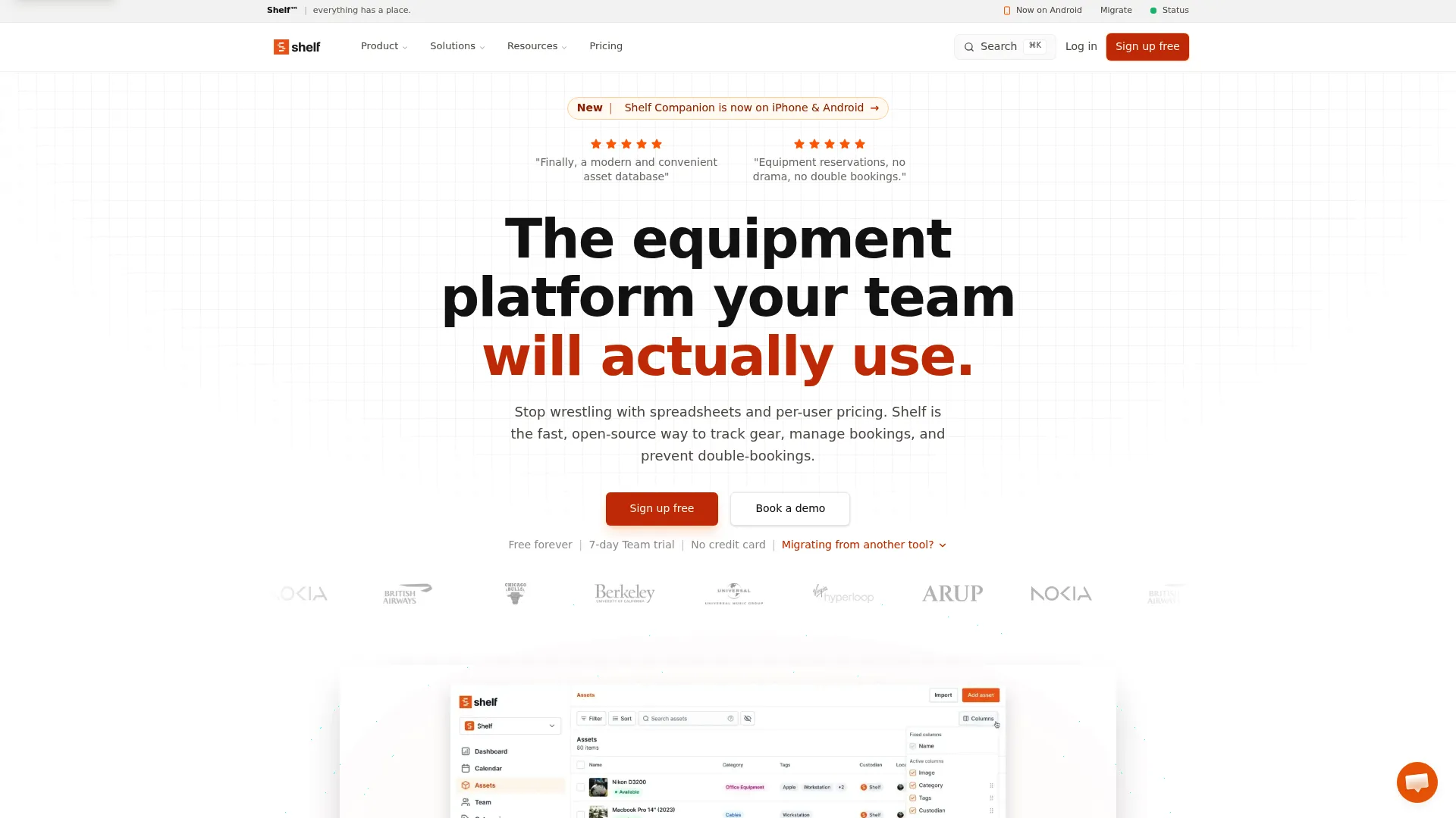 Shelf equipment and asset management software interface