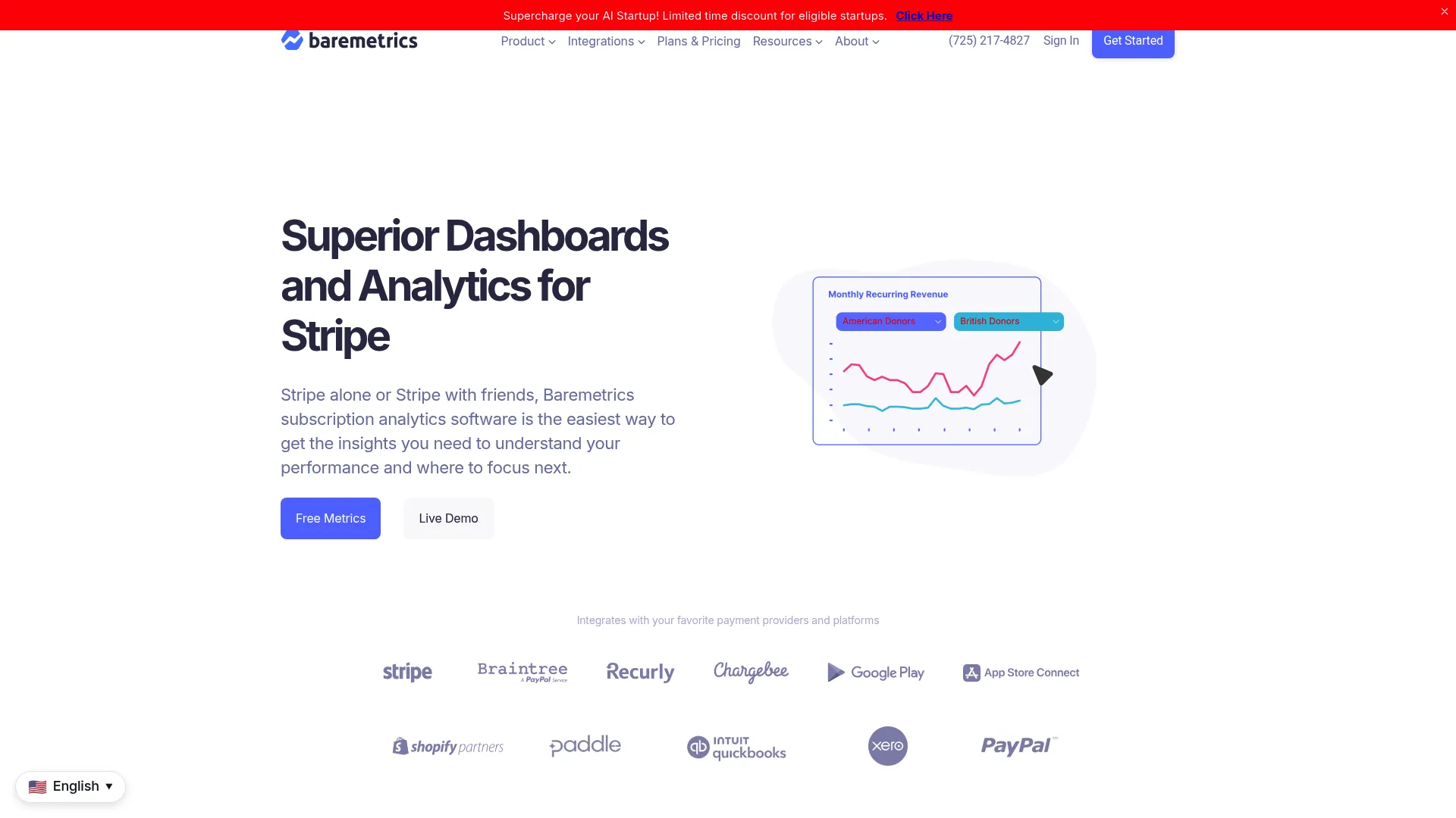 Baremetrics subscription analytics dashboard