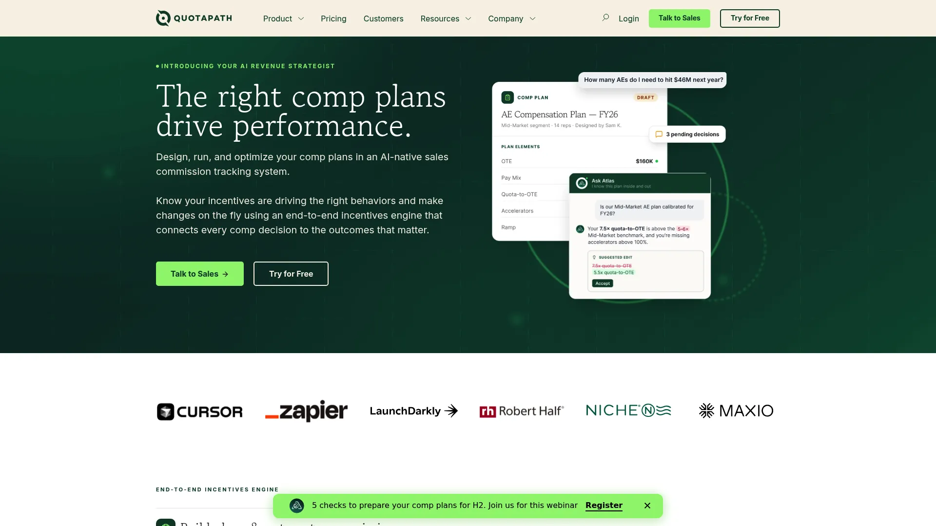 QuotaPath commission tracking software homepage