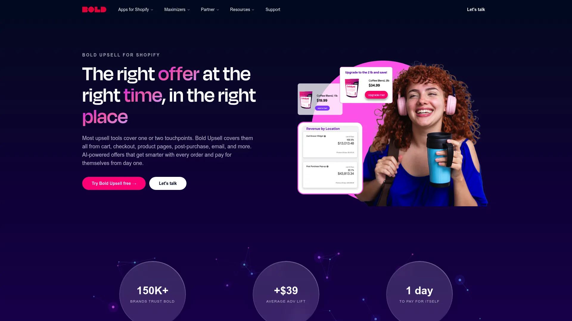 BOLD Upsell Shopify app showing AI-driven upsell and cross-sell offers