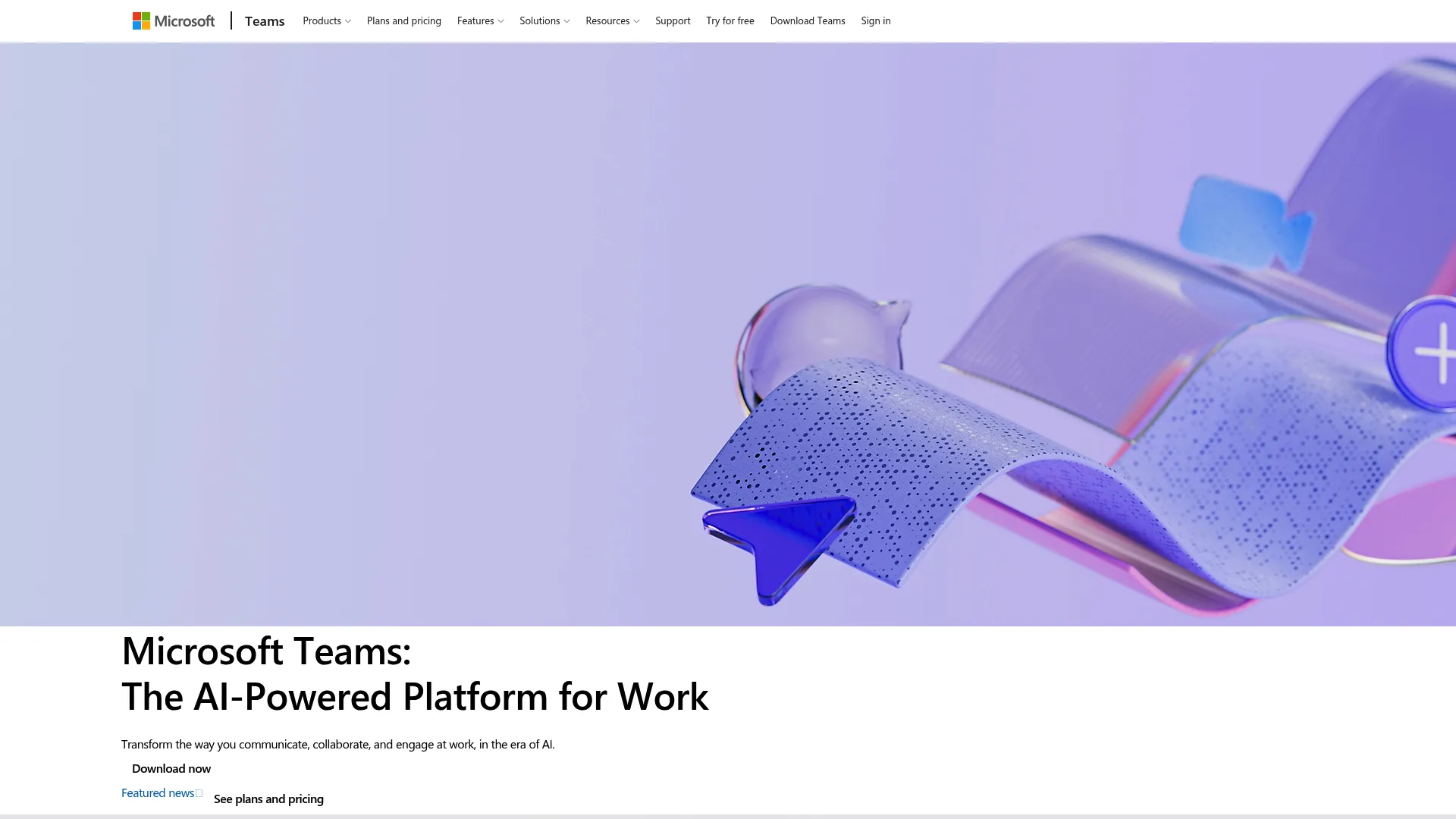 Microsoft Teams collaboration platform homepage