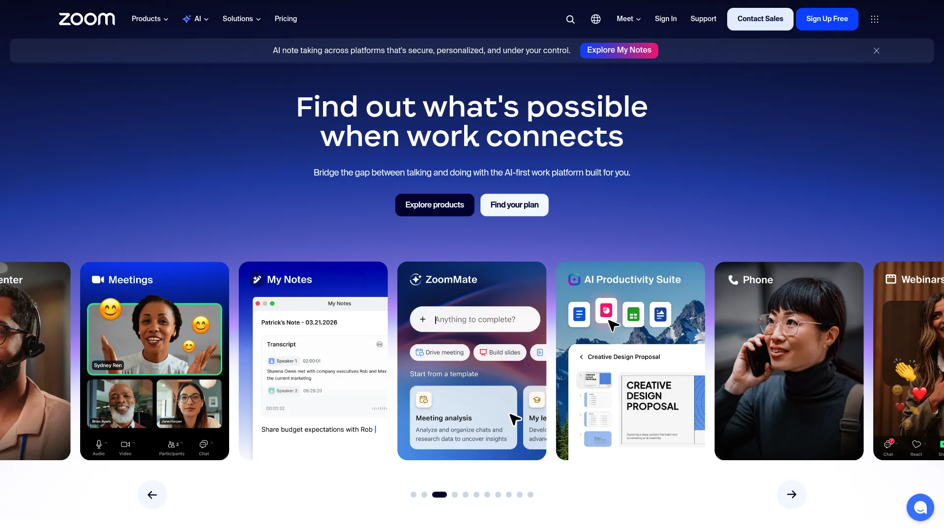 Zoom Workplace collaboration platform homepage