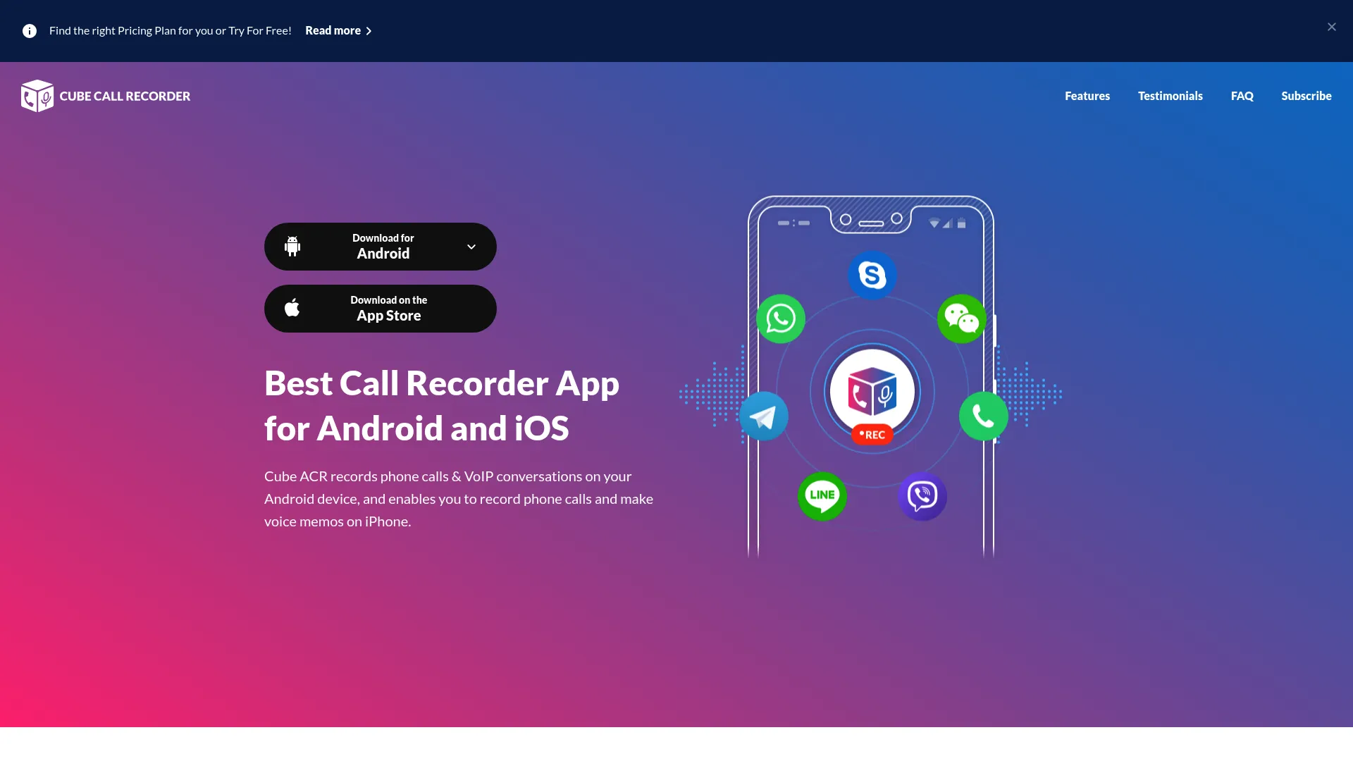 Cube ACR mobile call recorder app homepage