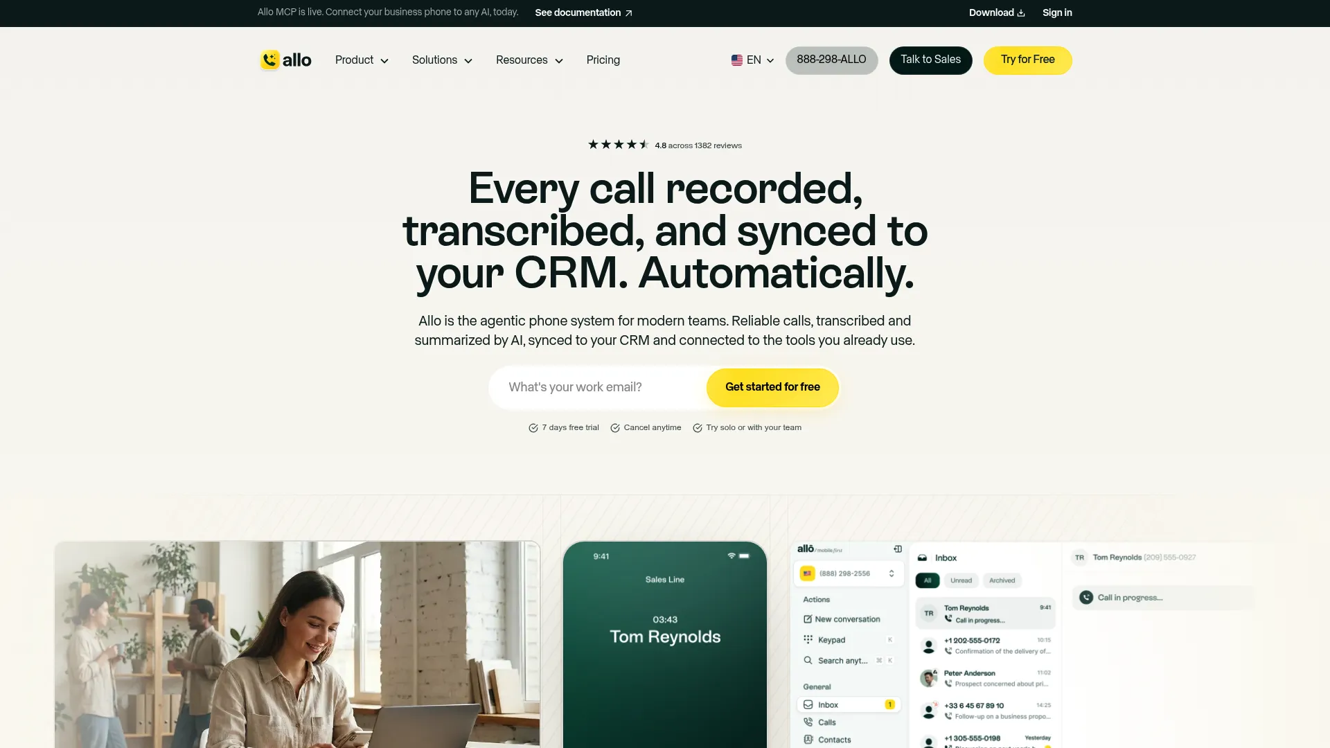 Allo AI business phone system homepage