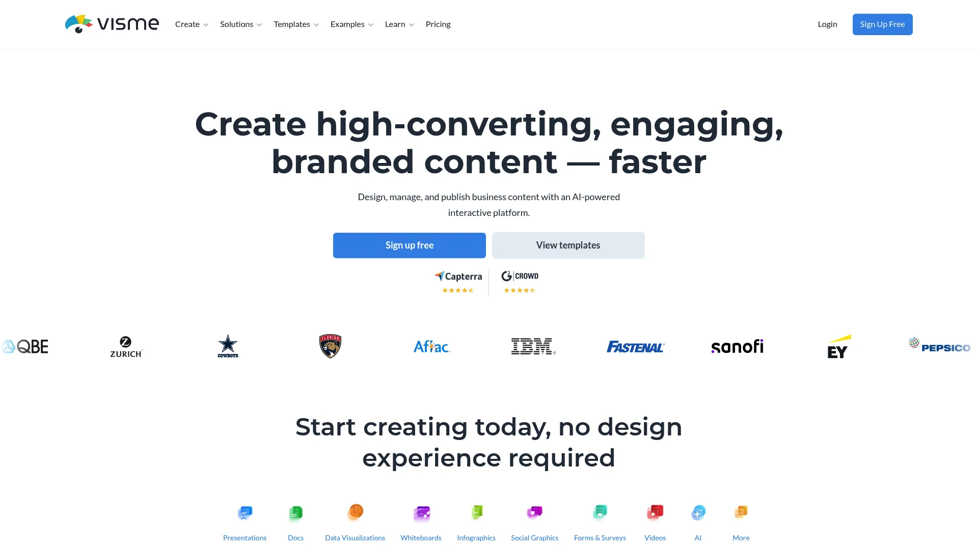 Visme visual content platform homepage
