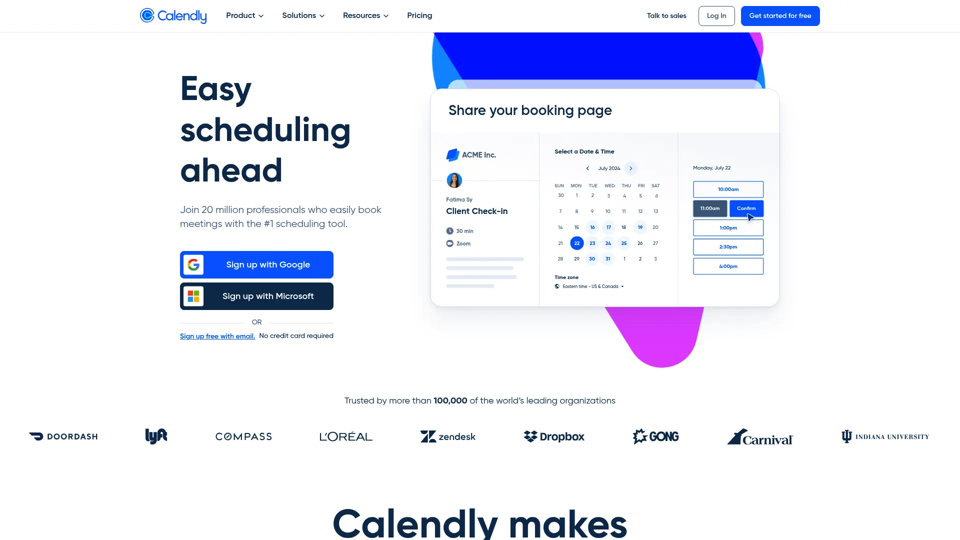 Calendly homepage screenshot