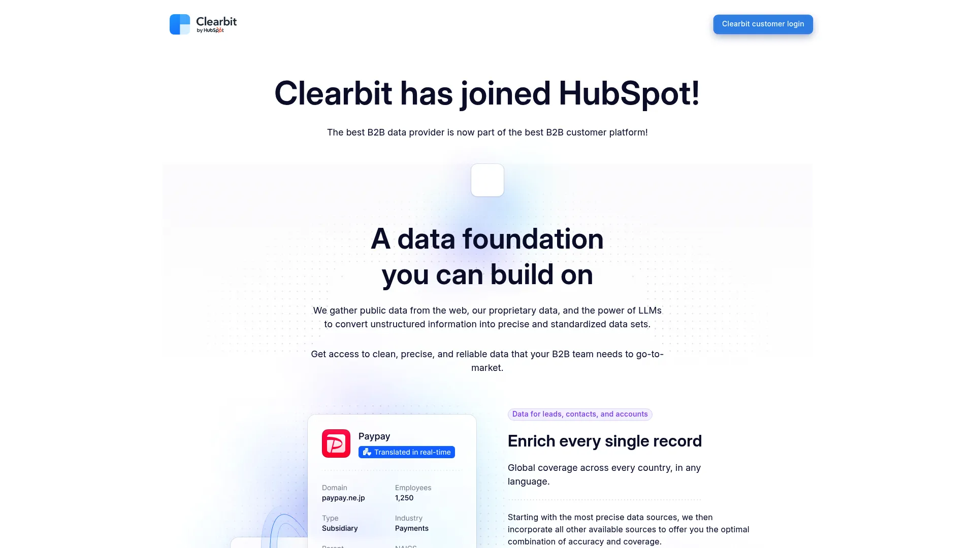 Clearbit homepage screenshot