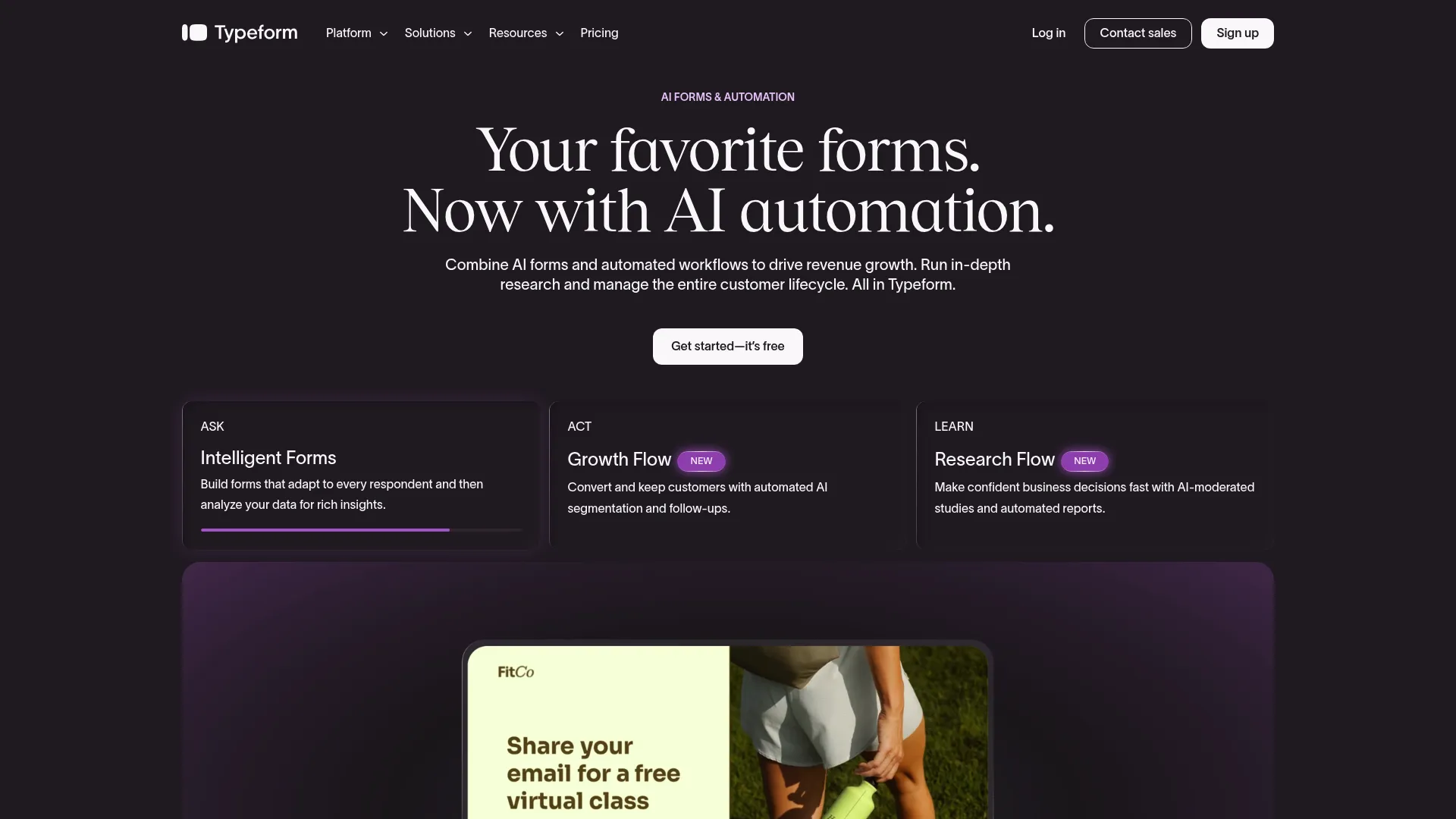Typeform homepage screenshot