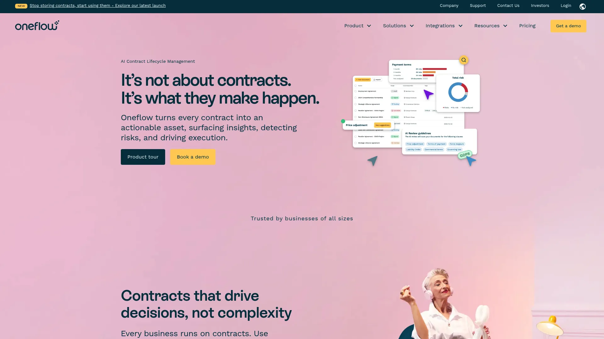 Oneflow contract management platform homepage