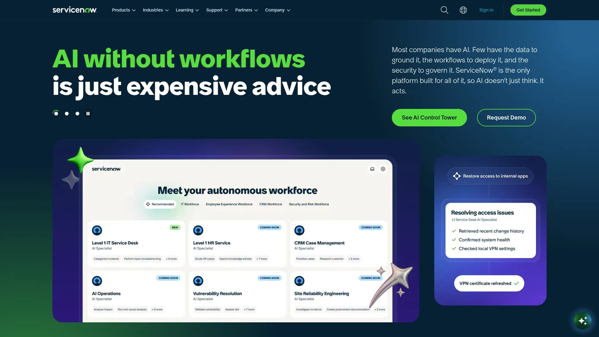 ServiceNow workflow automation platform