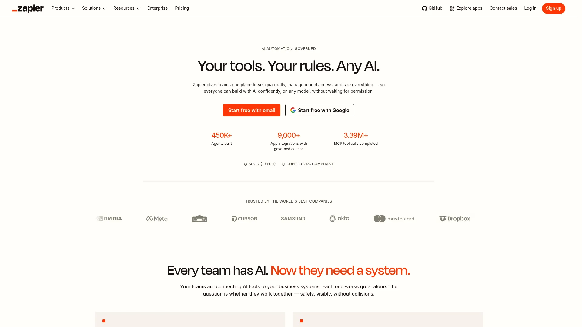 Zapier automation platform homepage