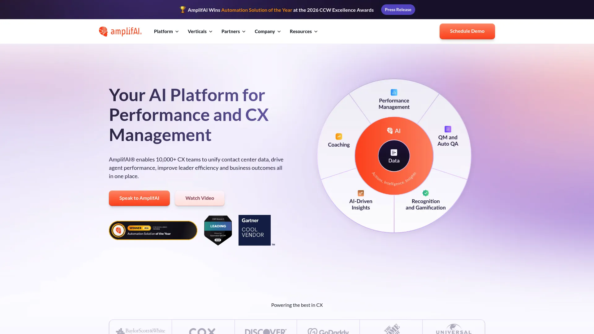 AmplifAI contact center performance platform interface