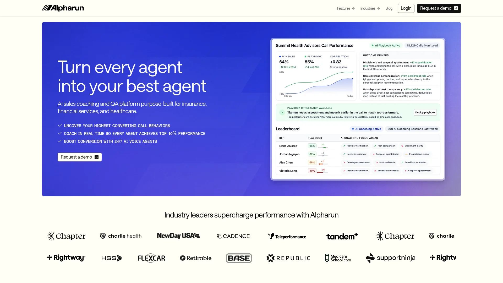 Alpharun AI sales coaching and QA platform interface