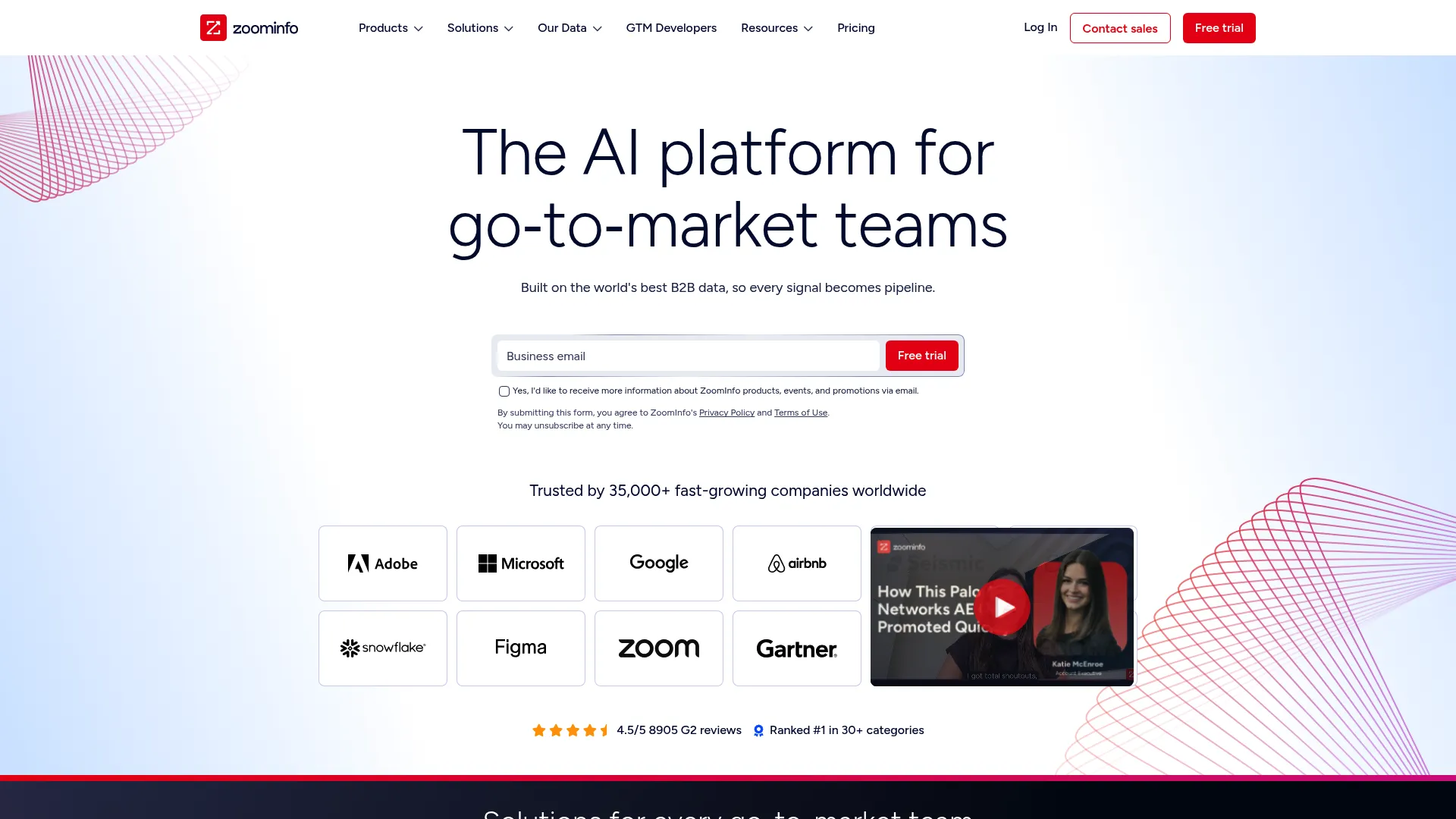 ZoomInfo B2B go-to-market platform homepage