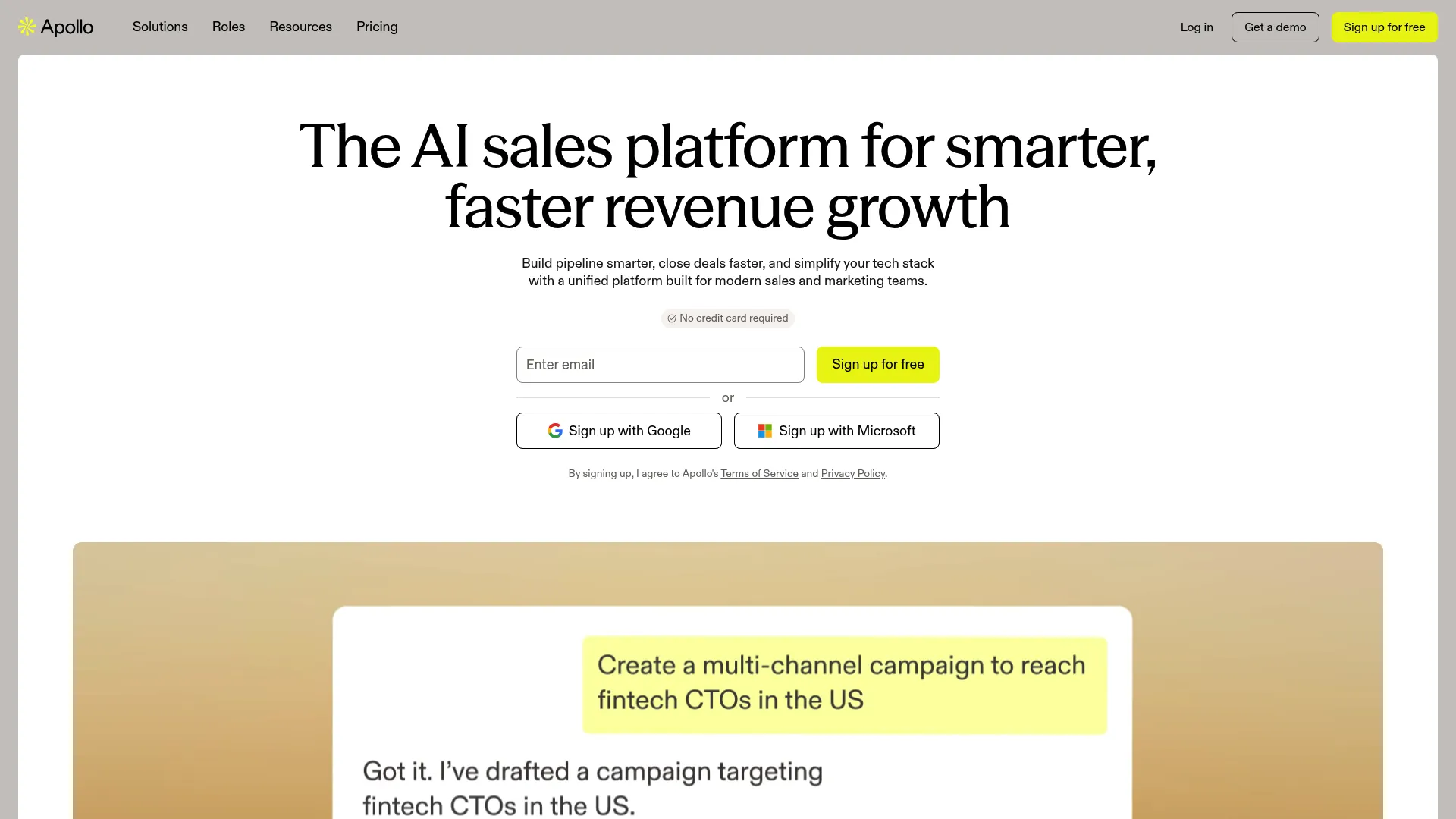 Apollo go-to-market platform homepage