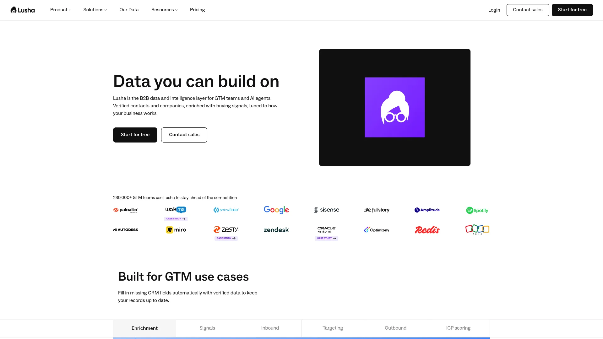 Lusha B2B data platform homepage