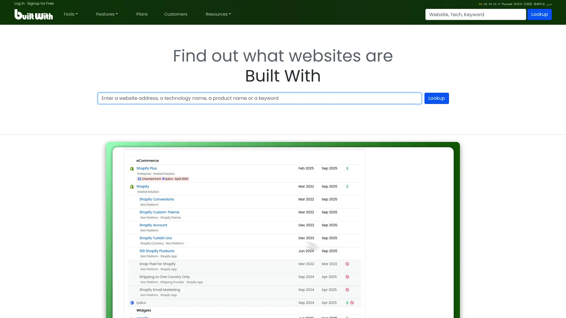 BuiltWith website technology profiling tool