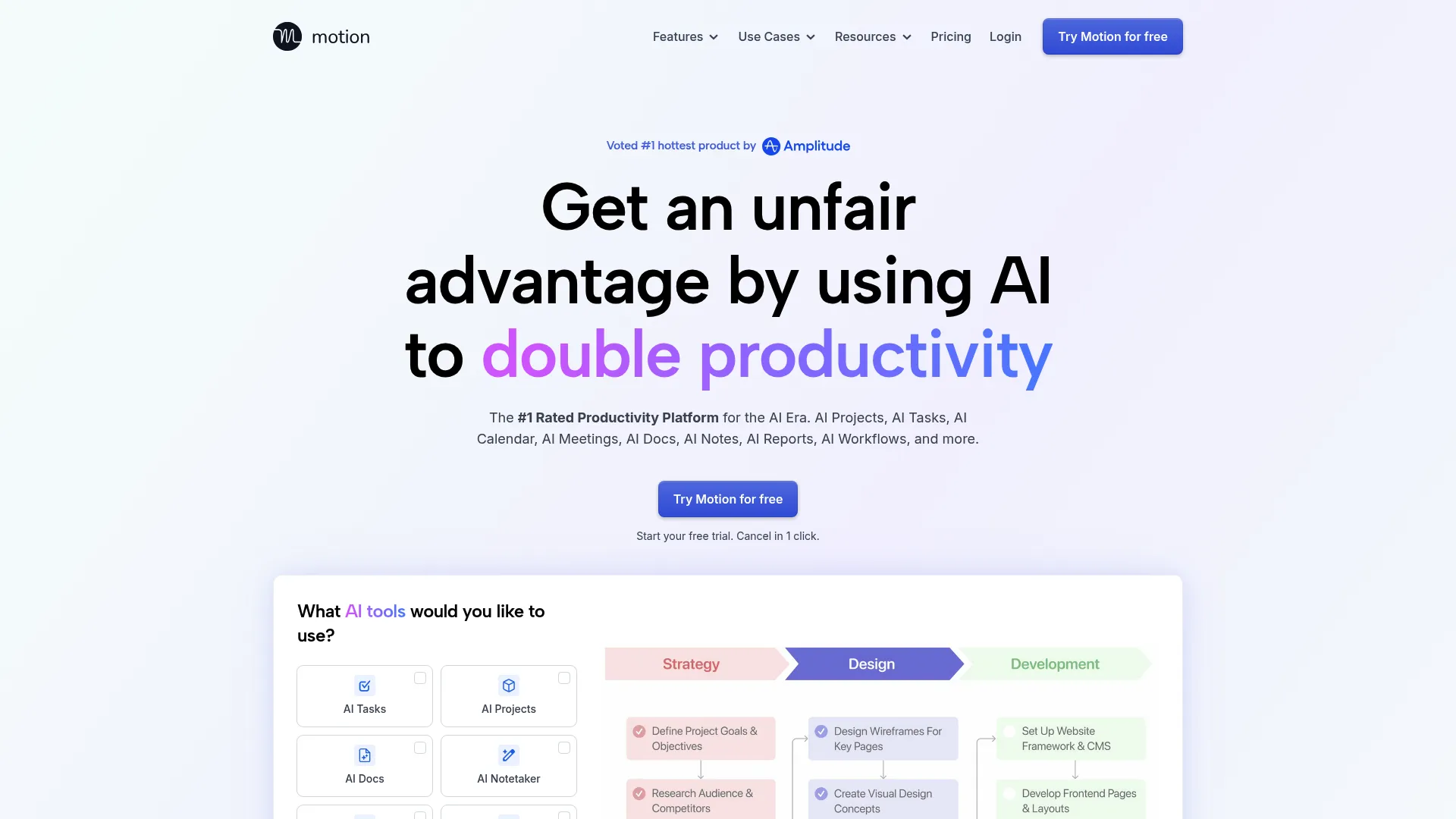 Motion AI scheduling and task management interface