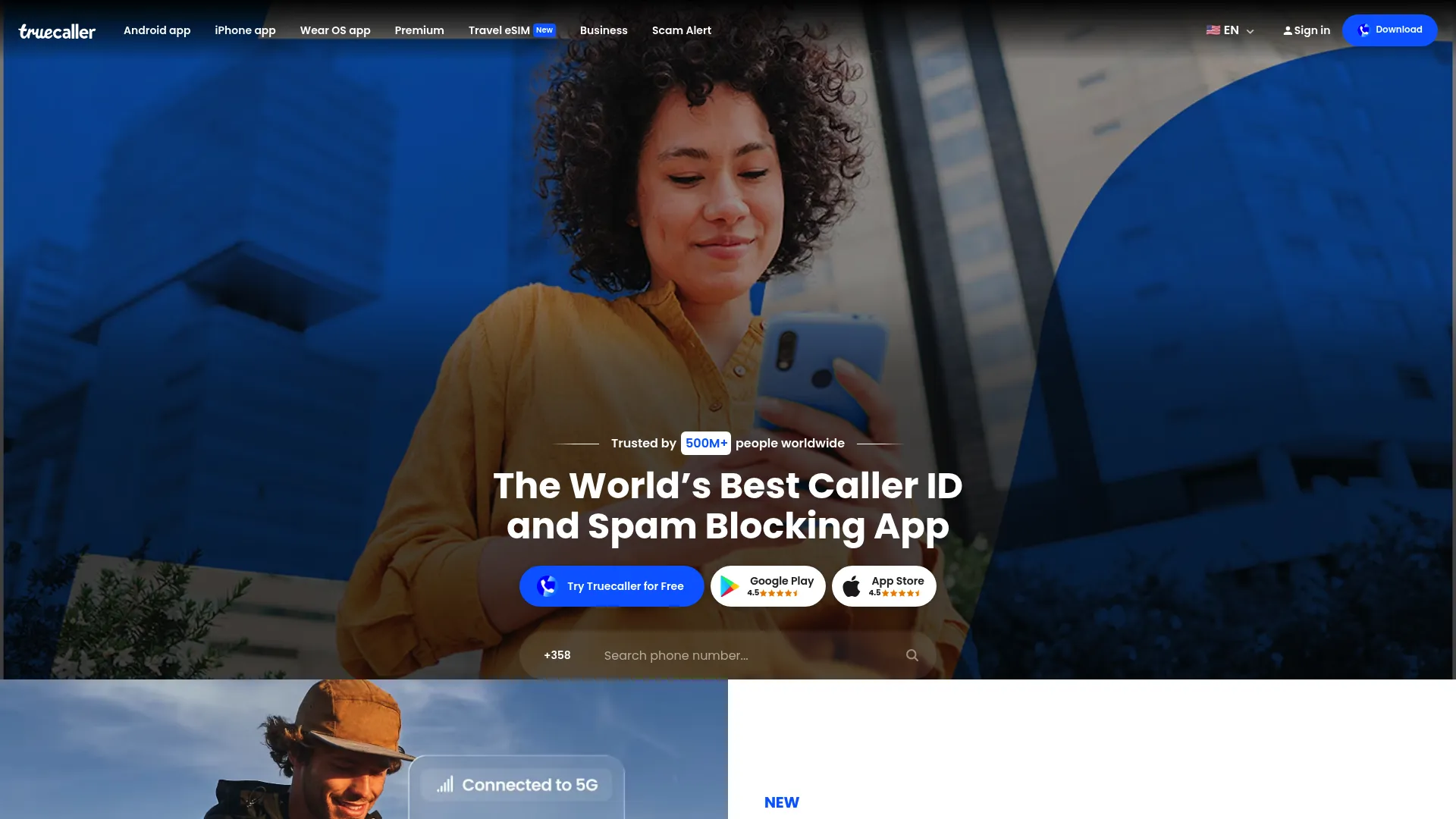 Truecaller caller ID app page