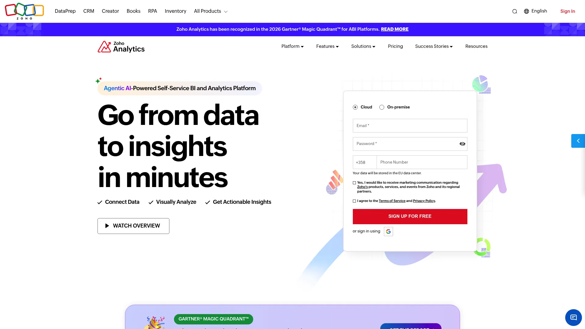 Zoho Analytics sales dashboard and BI interface